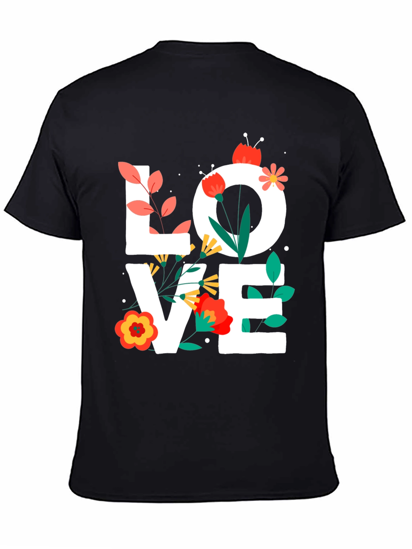 Black Floral LOVE Graphic Tee - Trendy Unisex Shirt view 4