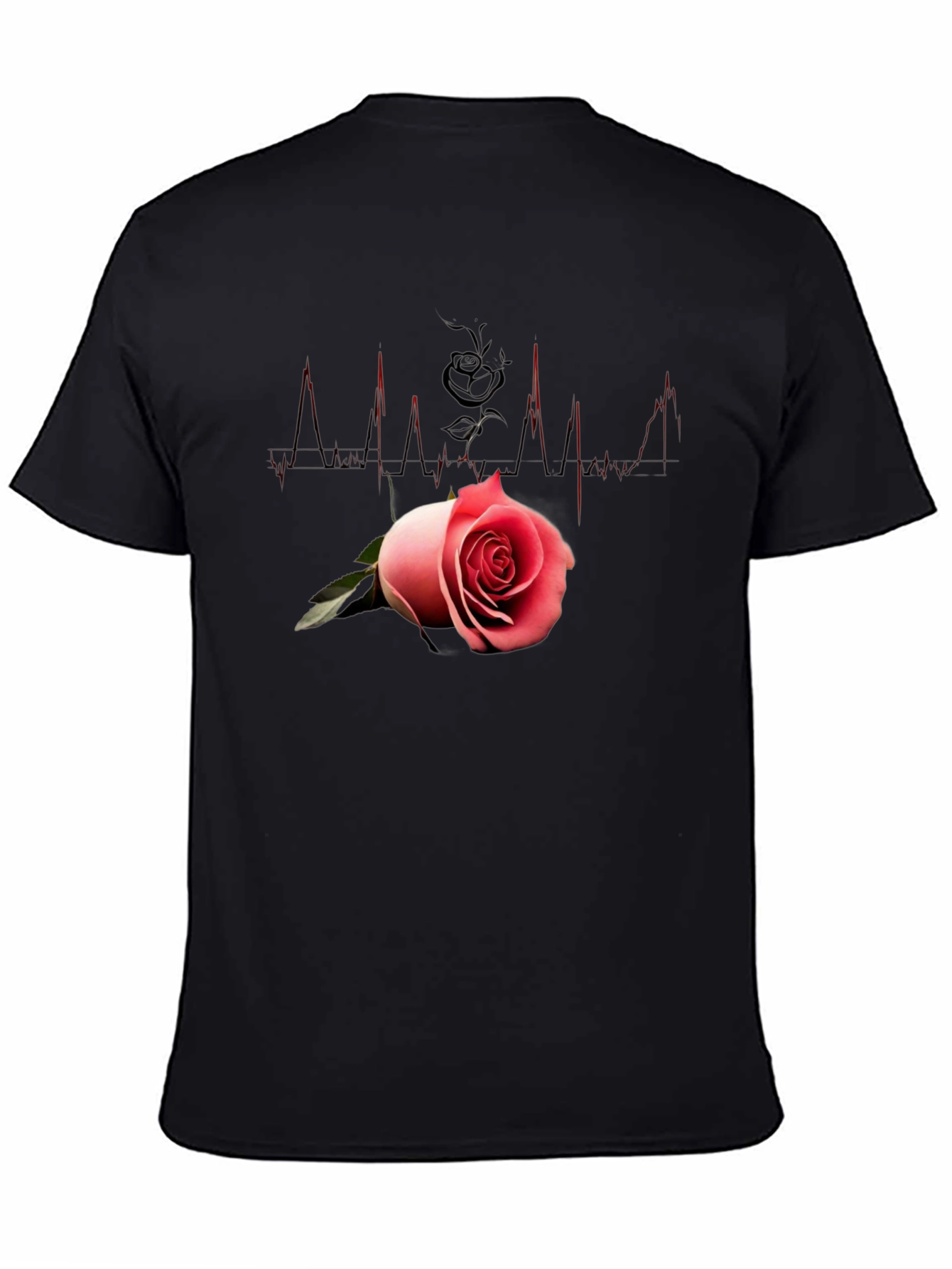 Black Rose Heartbeat Graphic Tee - Romantic Style view 4