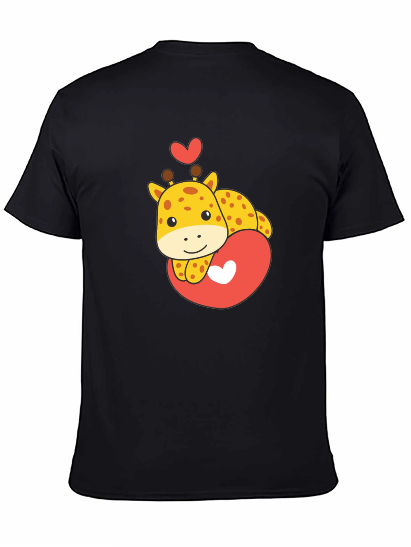 Black Cute Giraffe Heart Graphic Tee - Black T-Shirt view 4