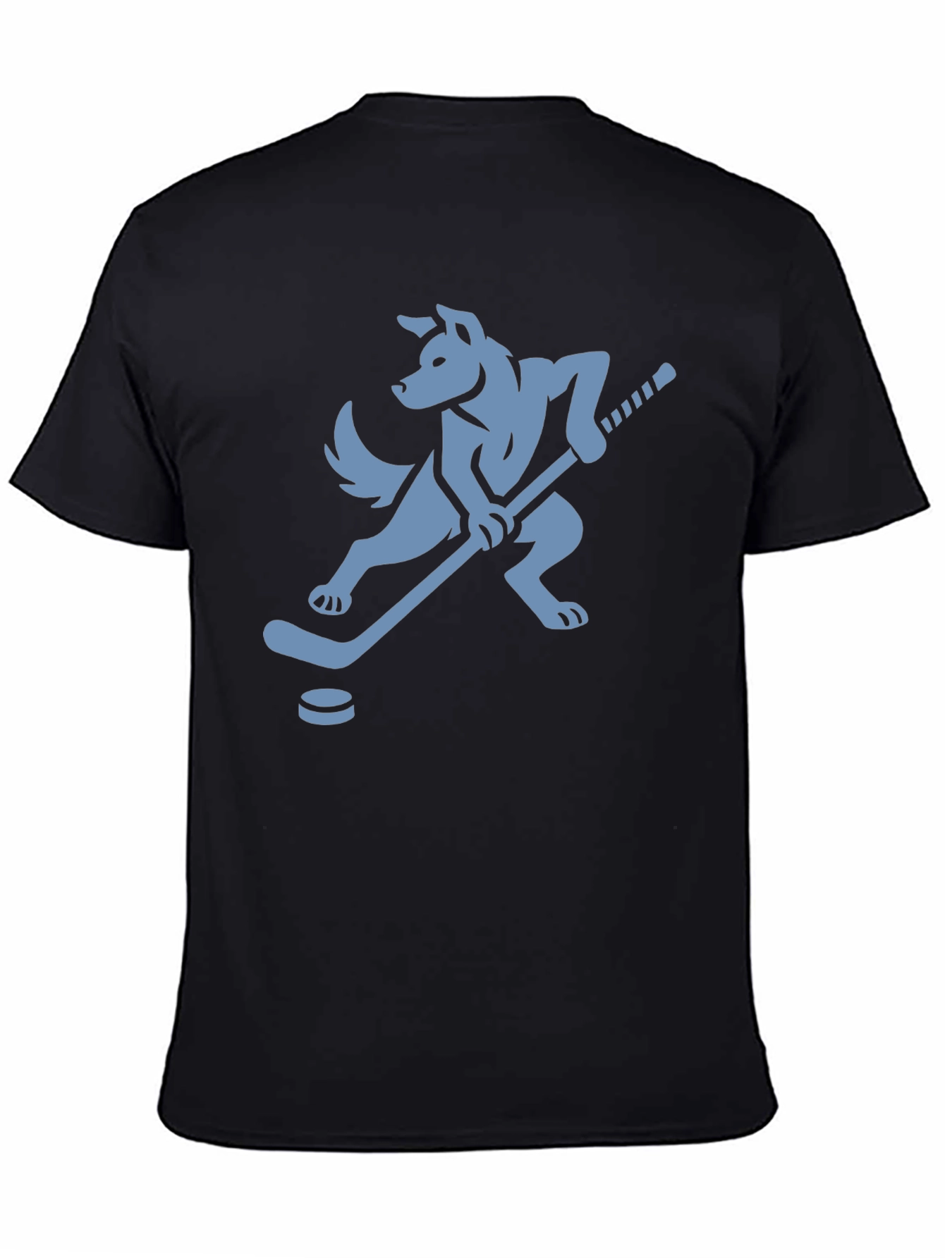 Black Hockey Dog T-Shirt - Black Tee with Canine Athlete Graphic view 4
