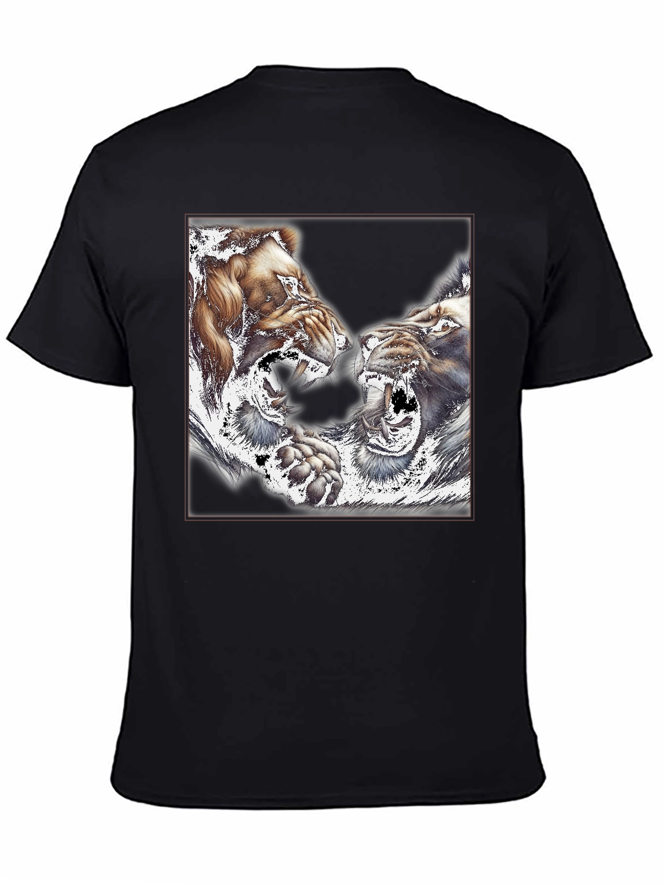 Black Roaring Lions Graphic Print Black T-Shirt view 4
