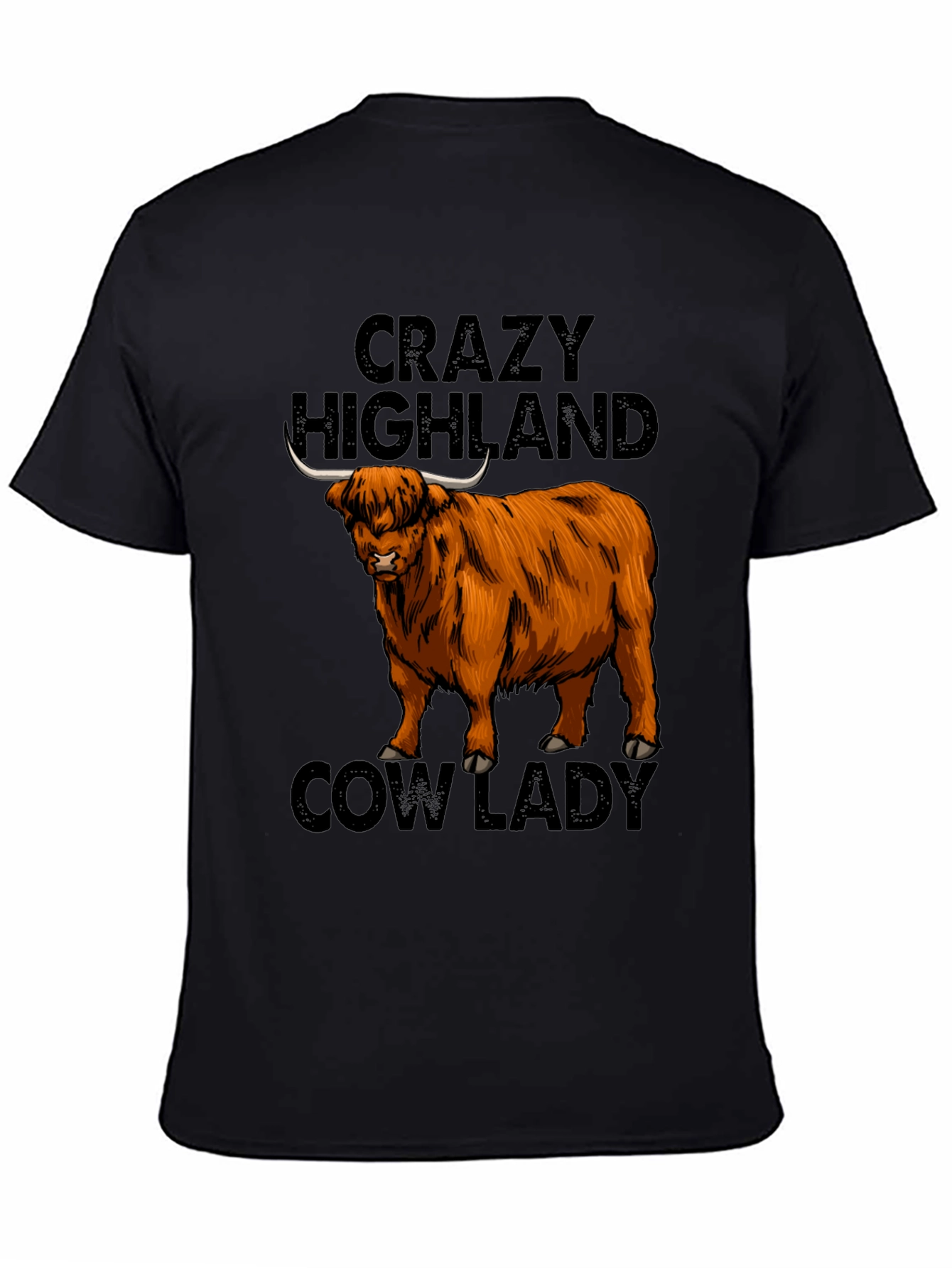 Black Crazy Highland Cow Lady T-Shirt view 4