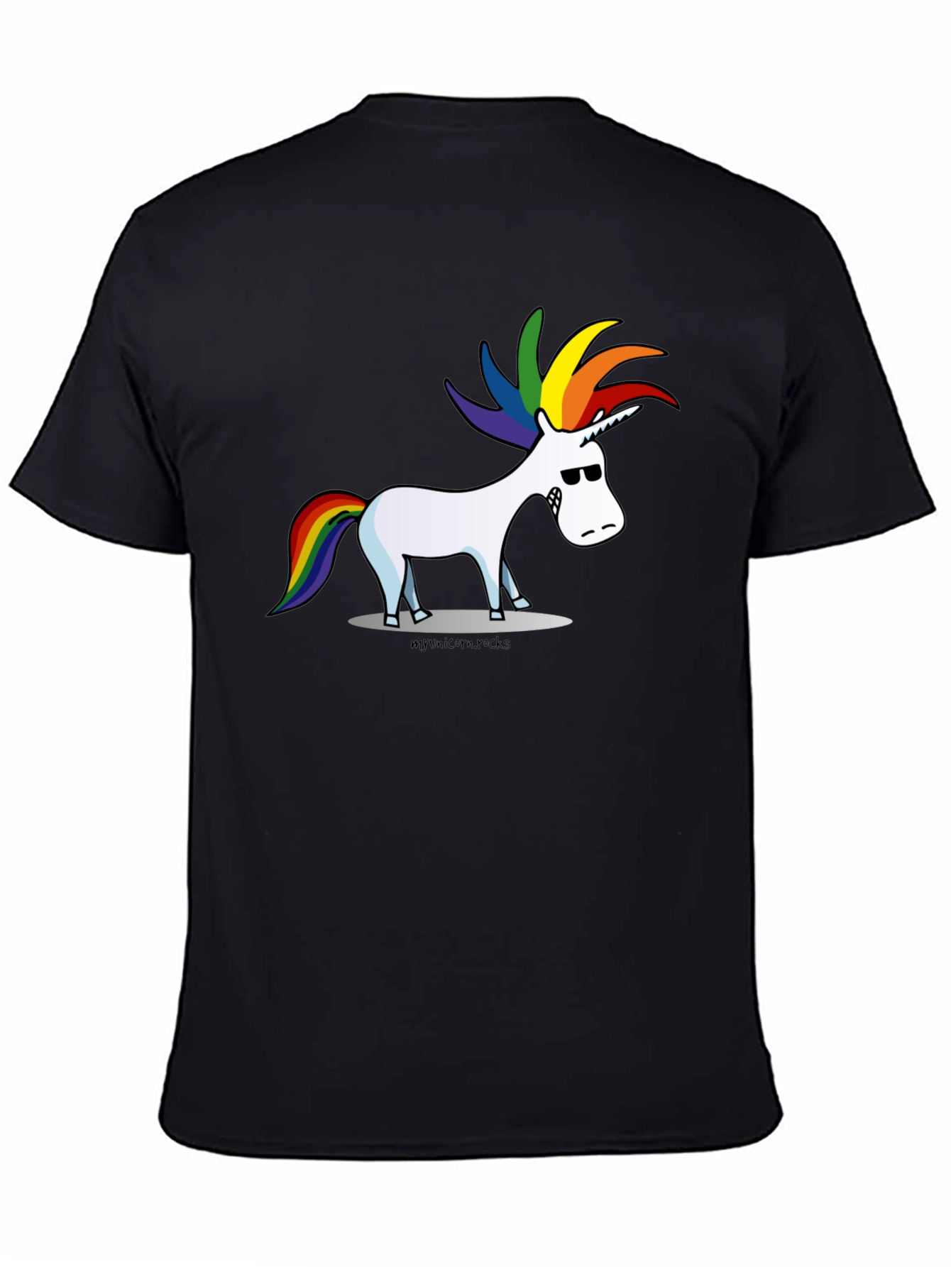 Black Cool Cartoon Unicorn Graphic Black Tee view 4