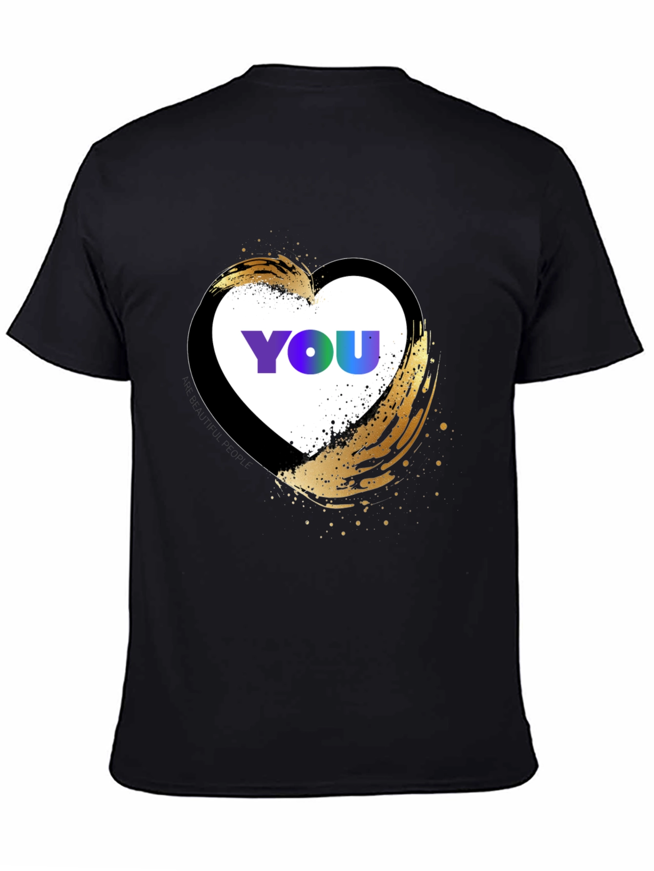 Black YOU Heart Graphic T-Shirt - Trendy Casual Top view 4