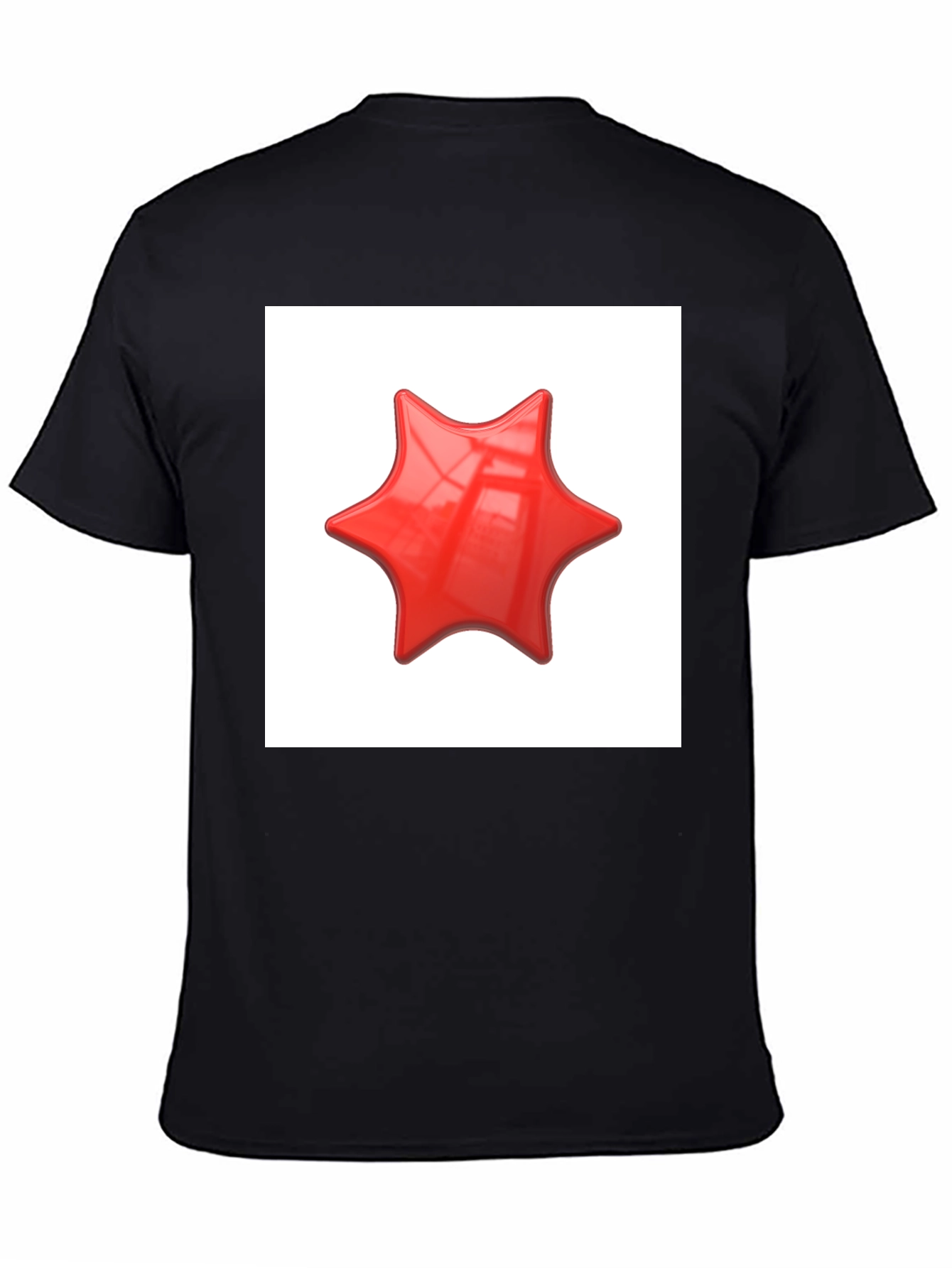 Black Black T-Shirt with Red Star Graphic Print view 4