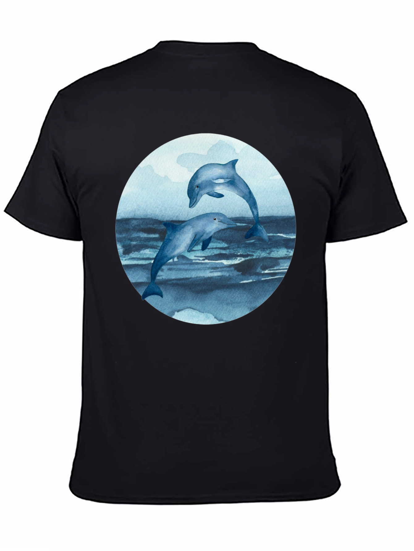 Black Dolphin T-Shirt - Round Print - Marine Life Tee view 4