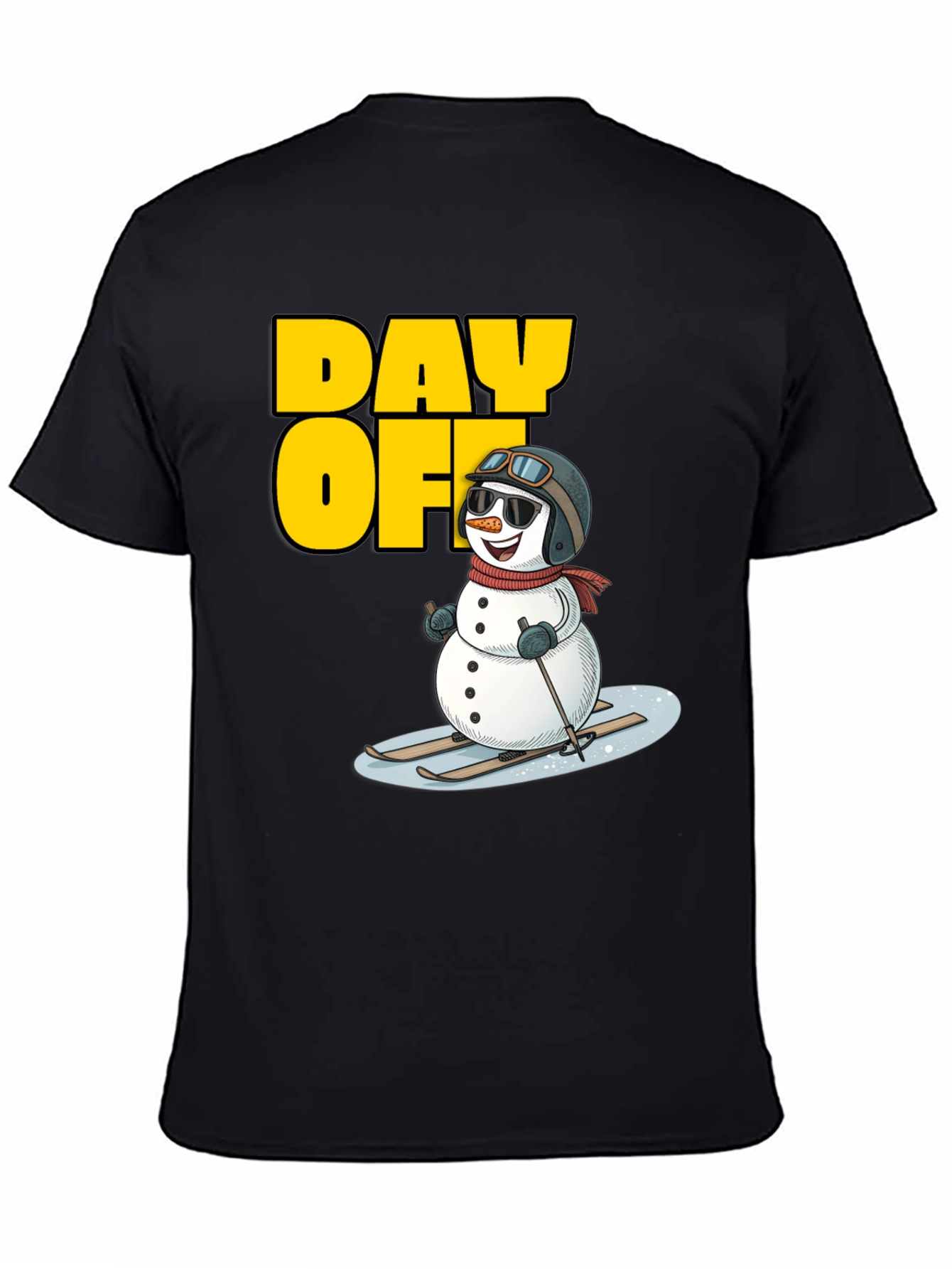 Black Day Off Snowman T-Shirt - Skiing Holiday Tee view 4