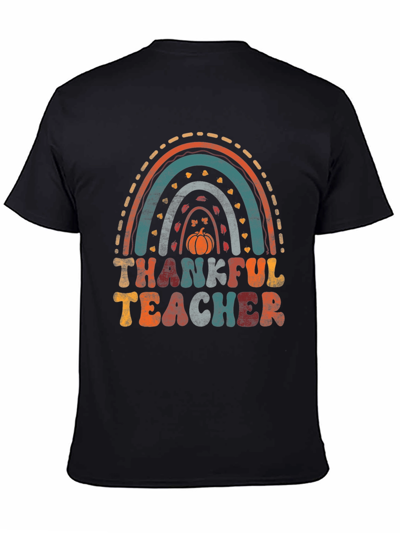 Black Thankful Teacher Rainbow T-Shirt view 4