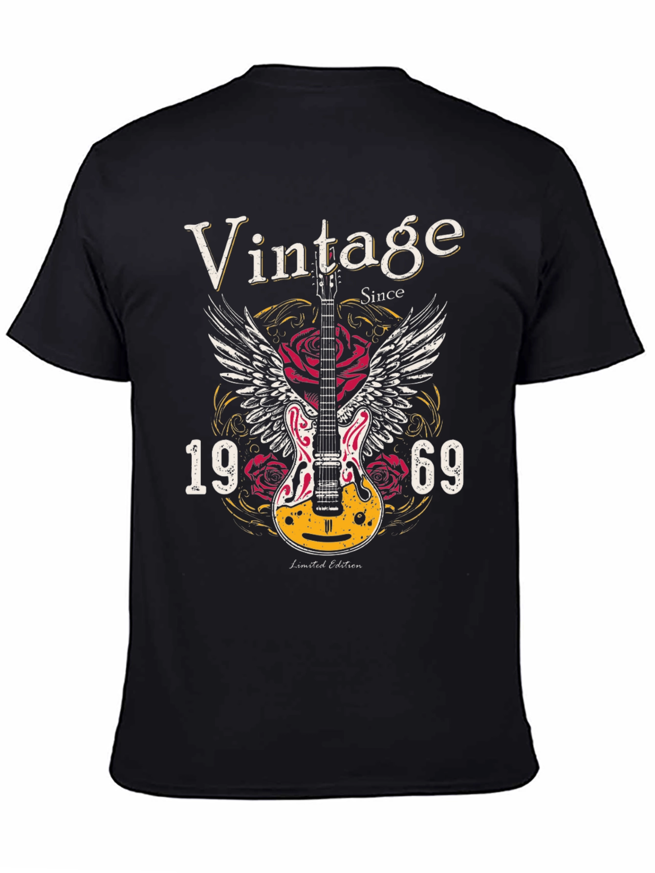 Black Vintage 1969 Guitar Graphic T-Shirt view 4