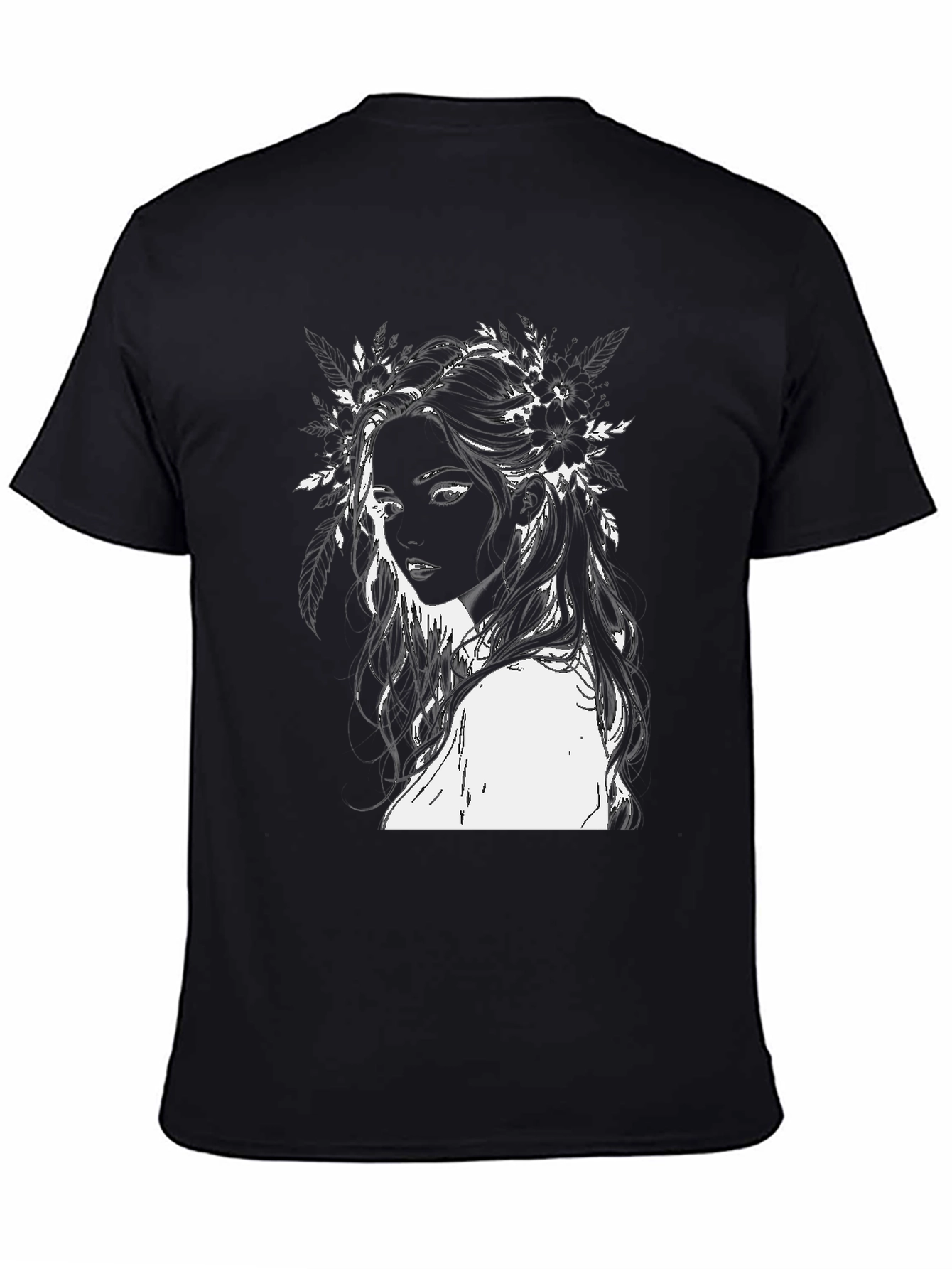 Black Black T-Shirt with Floral Woman Design view 4