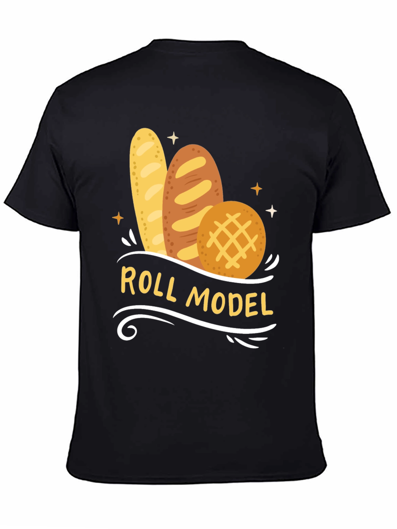Black Roll Model Graphic T-Shirt - Funny Bread Pun Tee view 4