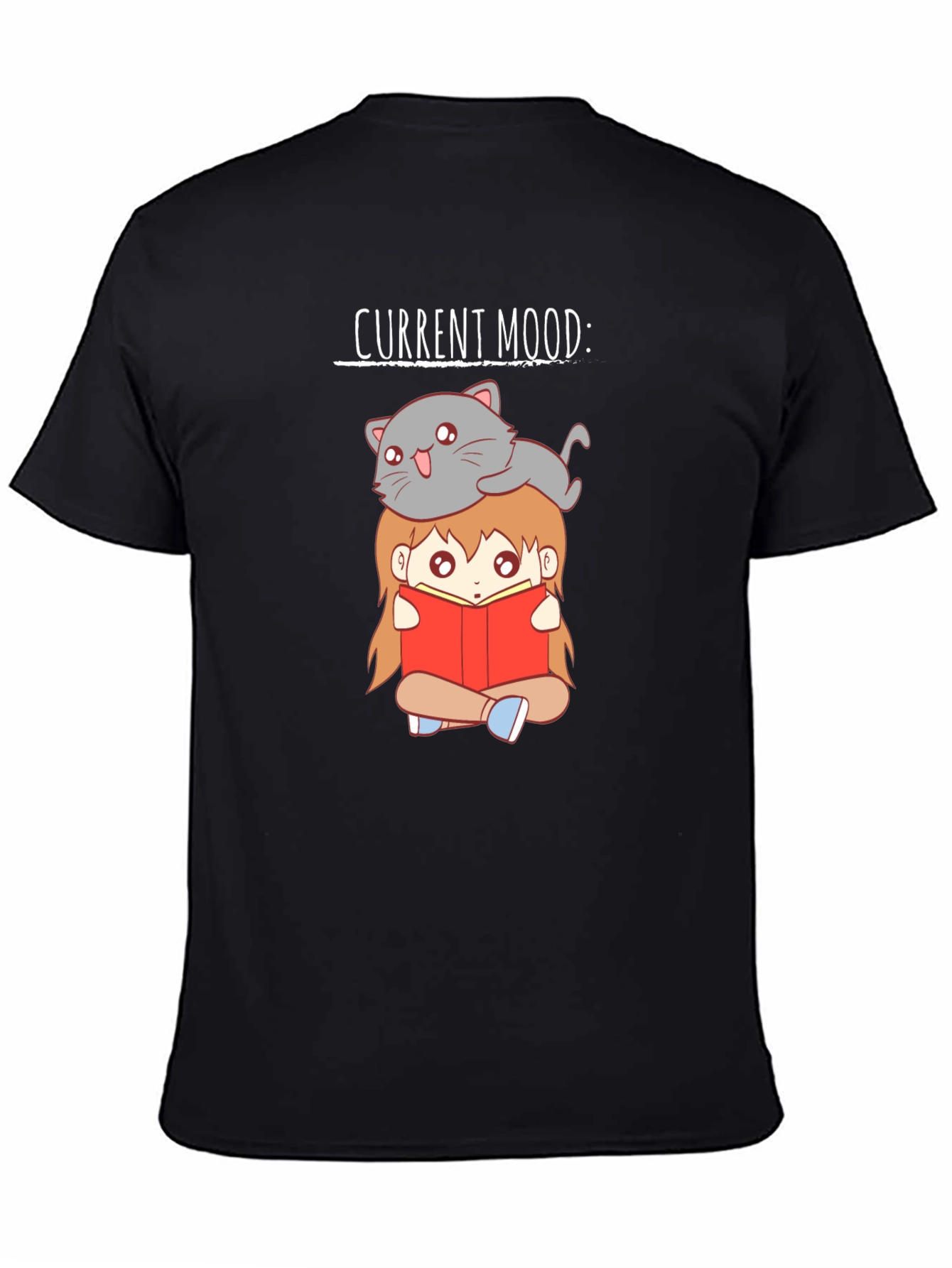 Black Current Mood Cat & Book T-Shirt view 4
