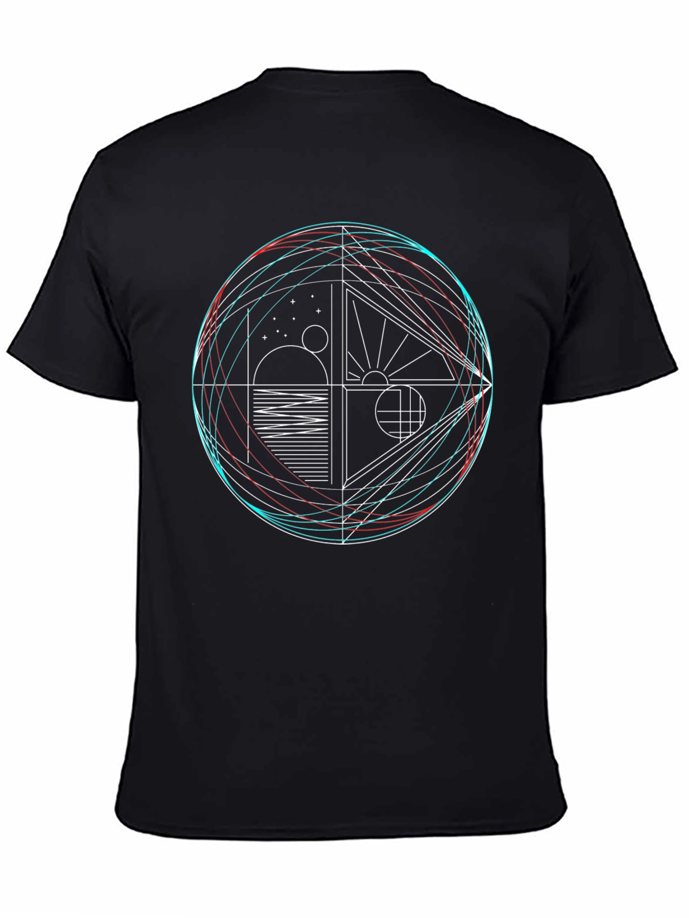 Black Geometric Graphic Print Crew Neck T-Shirt view 4