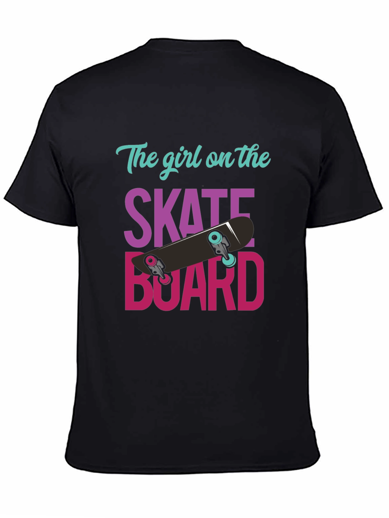 Black Skateboard Girl T-Shirt - Cool Graphic Tee view 4