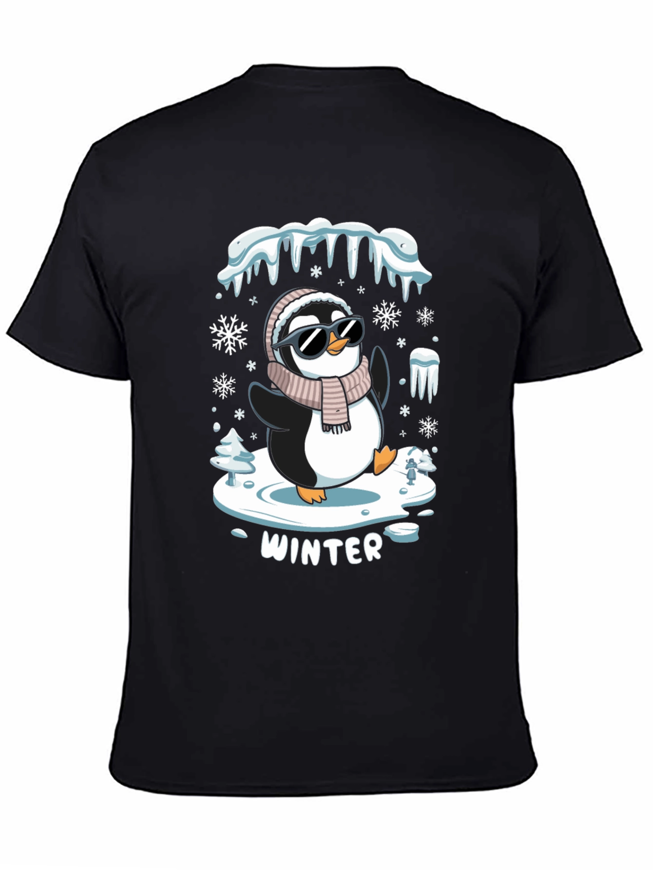 Black Winter Penguin T-Shirt - Cool Holiday Apparel view 4