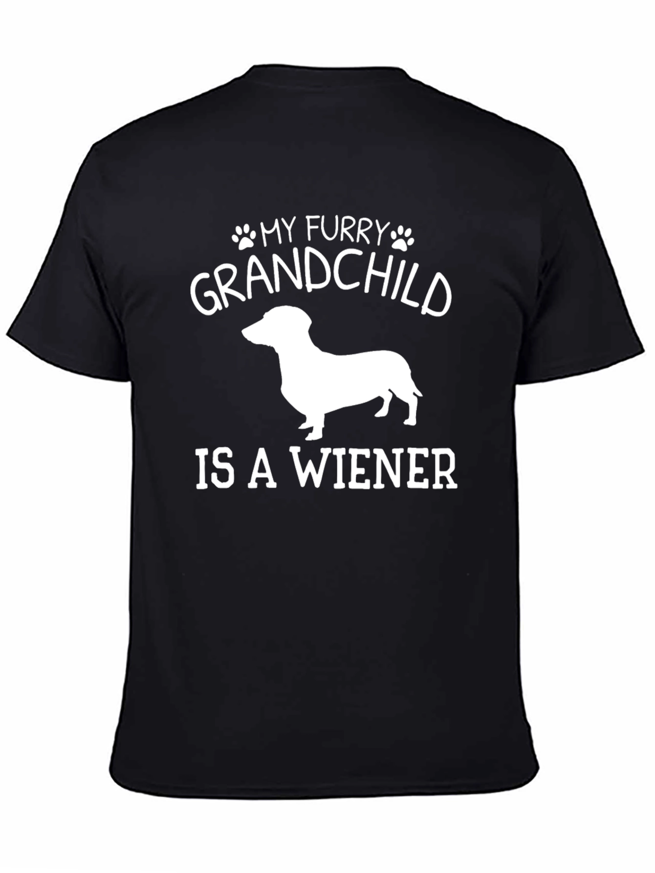 Black My Furry Grandchild is a Wiener Dog T-Shirt view 4