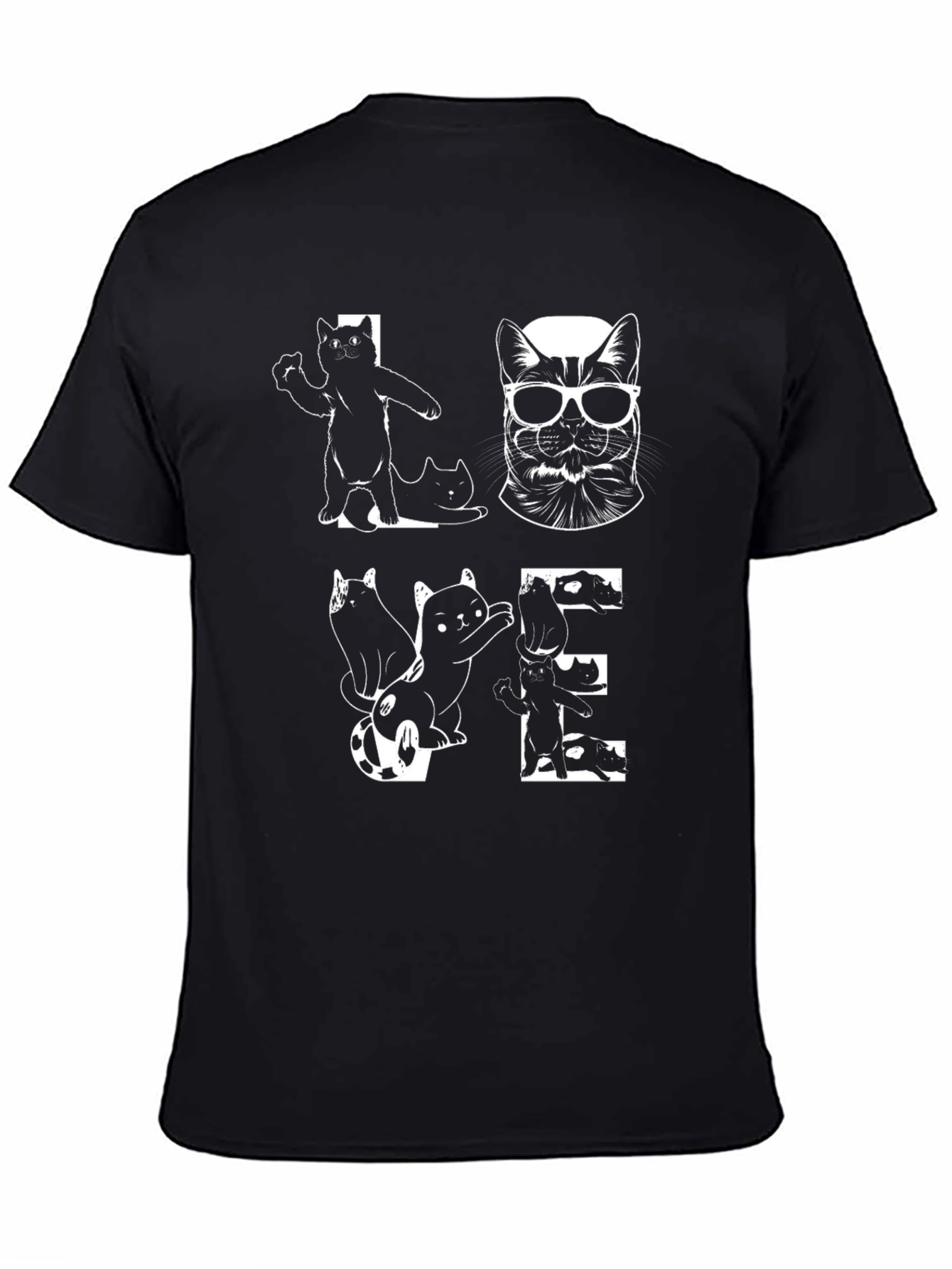 Black Love Cats T-Shirt - Black Graphic Tee view 4