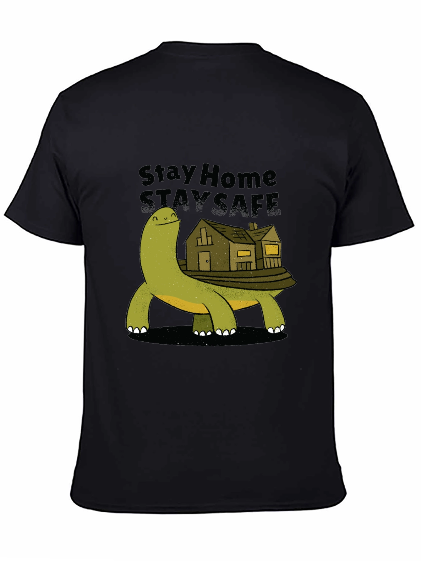 Black Stay Home Stay Safe Turtle House T-Shirt view 4