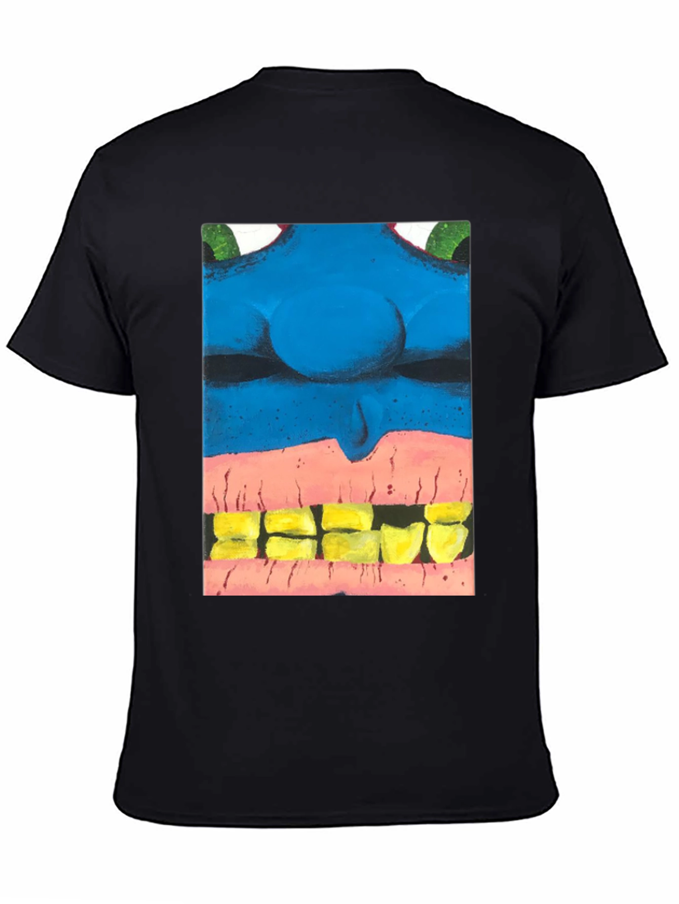 Black Blue Monster Face Graphic Tee - Unique Design view 4