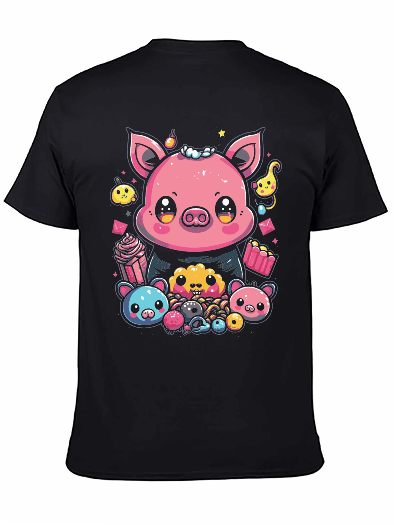Black Kawaii Piggy T-Shirt - Cute Cartoon Graphic Tee view 4