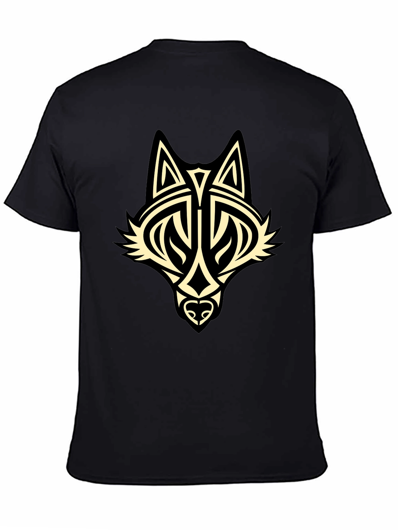Black Tribal Wolf Graphic Black T-Shirt view 4