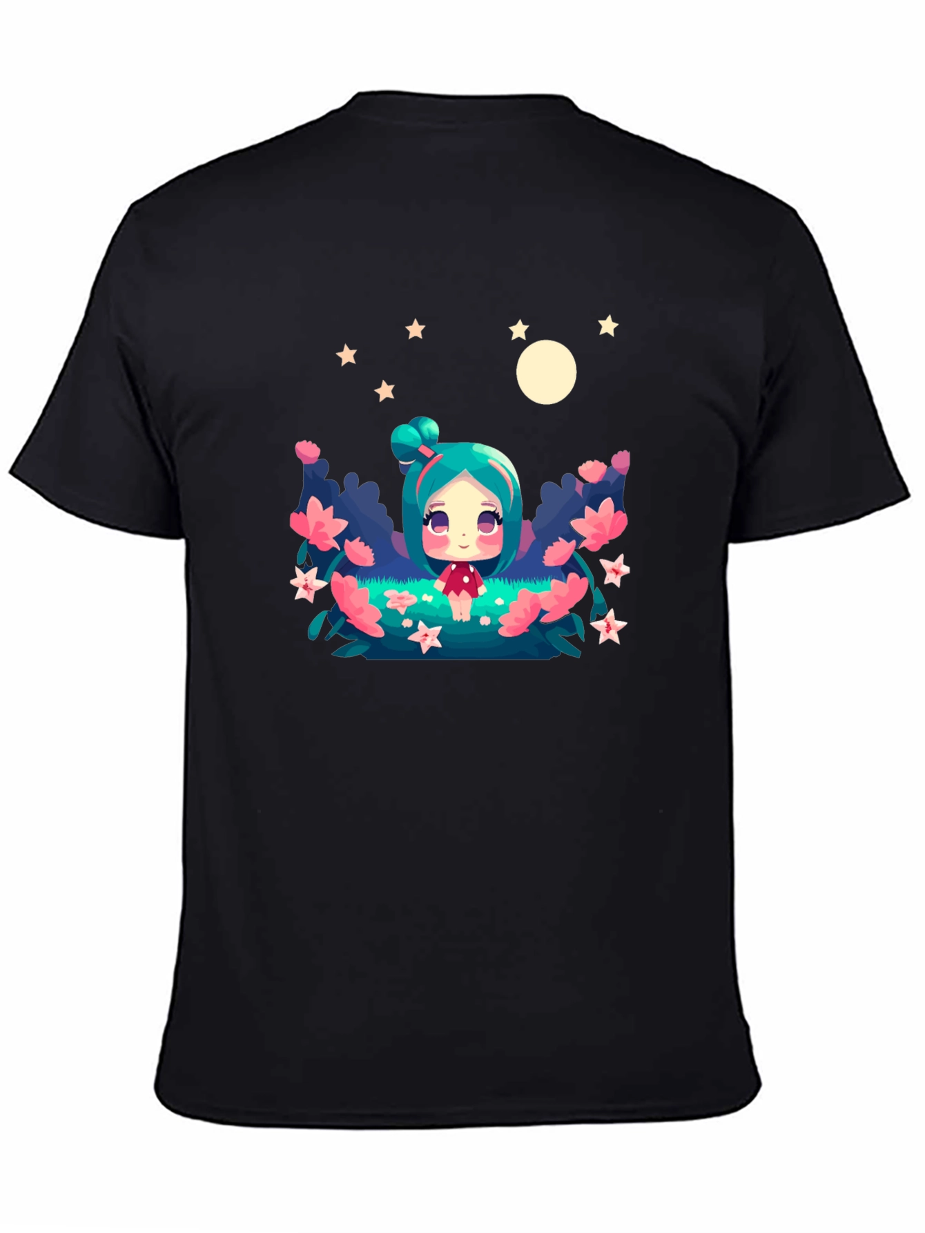 Black Cute Cartoon Fairy Graphic Tee - Black Unisex T-Shirt view 4