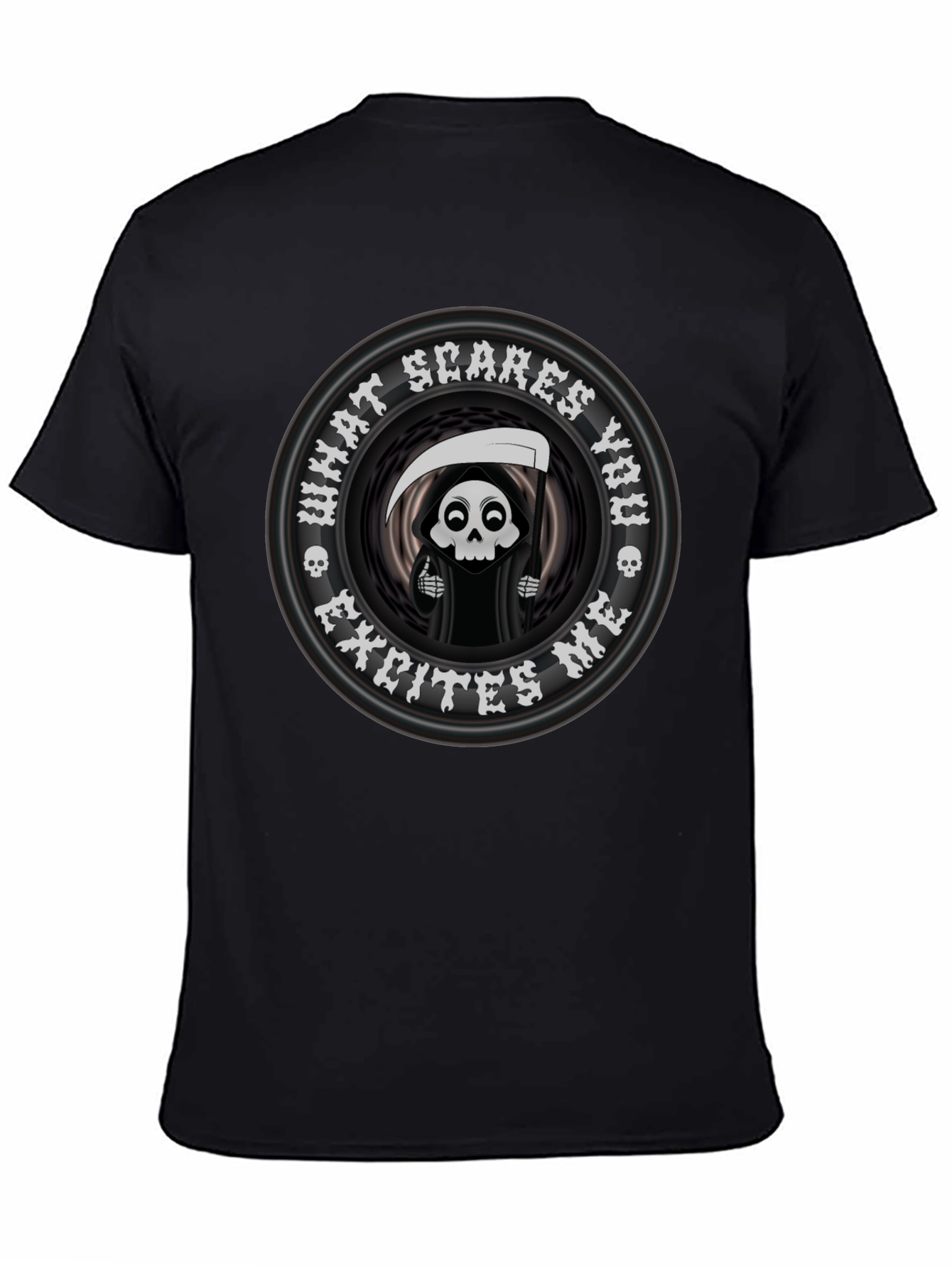 Black Funny Grim Reaper 'What Scares You' Graphic T-Shirt view 4