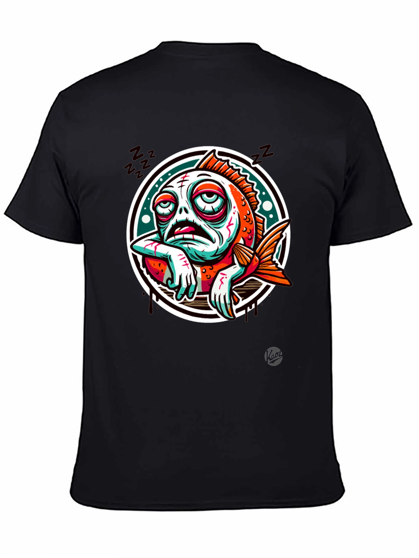 Black Sleepy Fish Graphic Tee - Black Cotton T-Shirt view 4