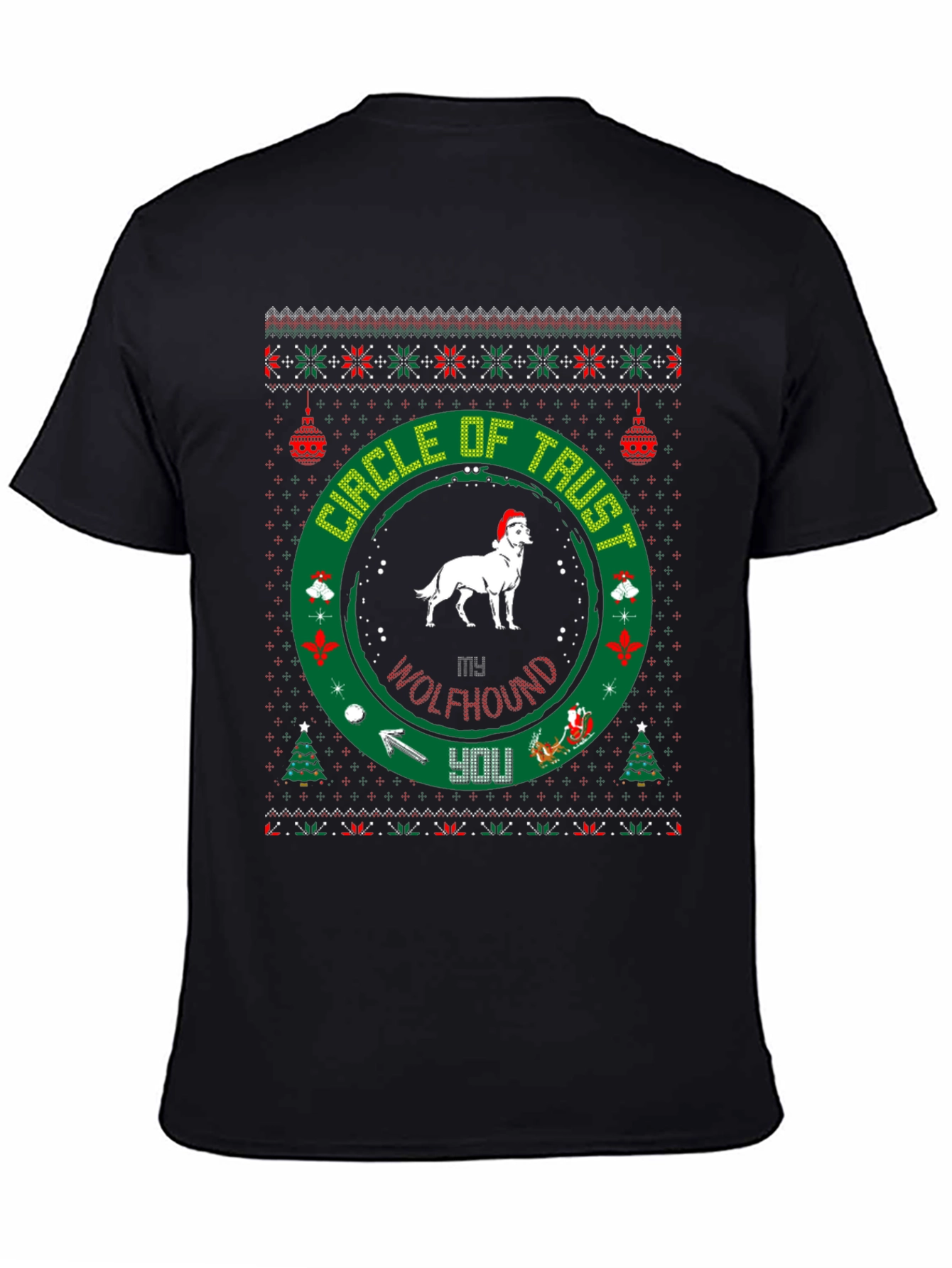 Black My Wolfhound Circle of Trust Christmas T-Shirt view 4