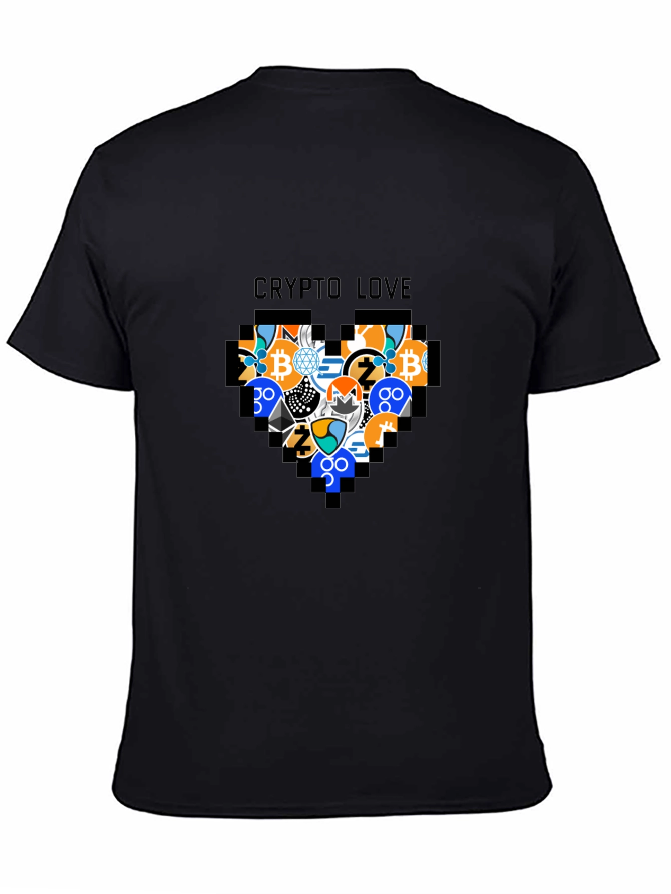Black Crypto Love Black T-Shirt - Bitcoin & Altcoin Heart view 4