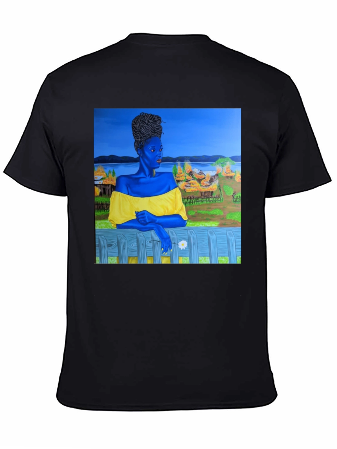 Black Black T-Shirt with Artistic Portrait Print view 4