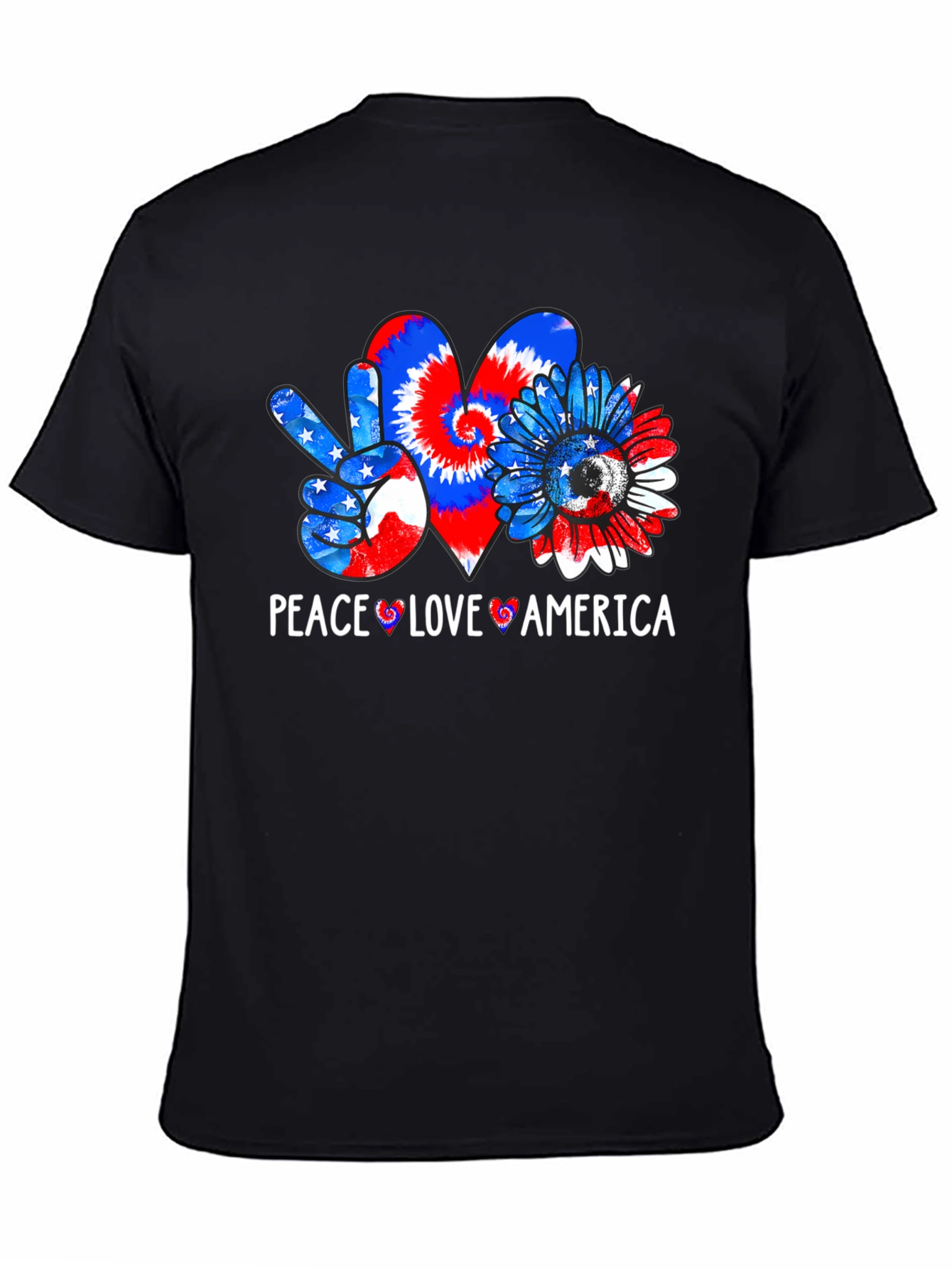 Black Patriotic Peace Love America T-Shirt view 4