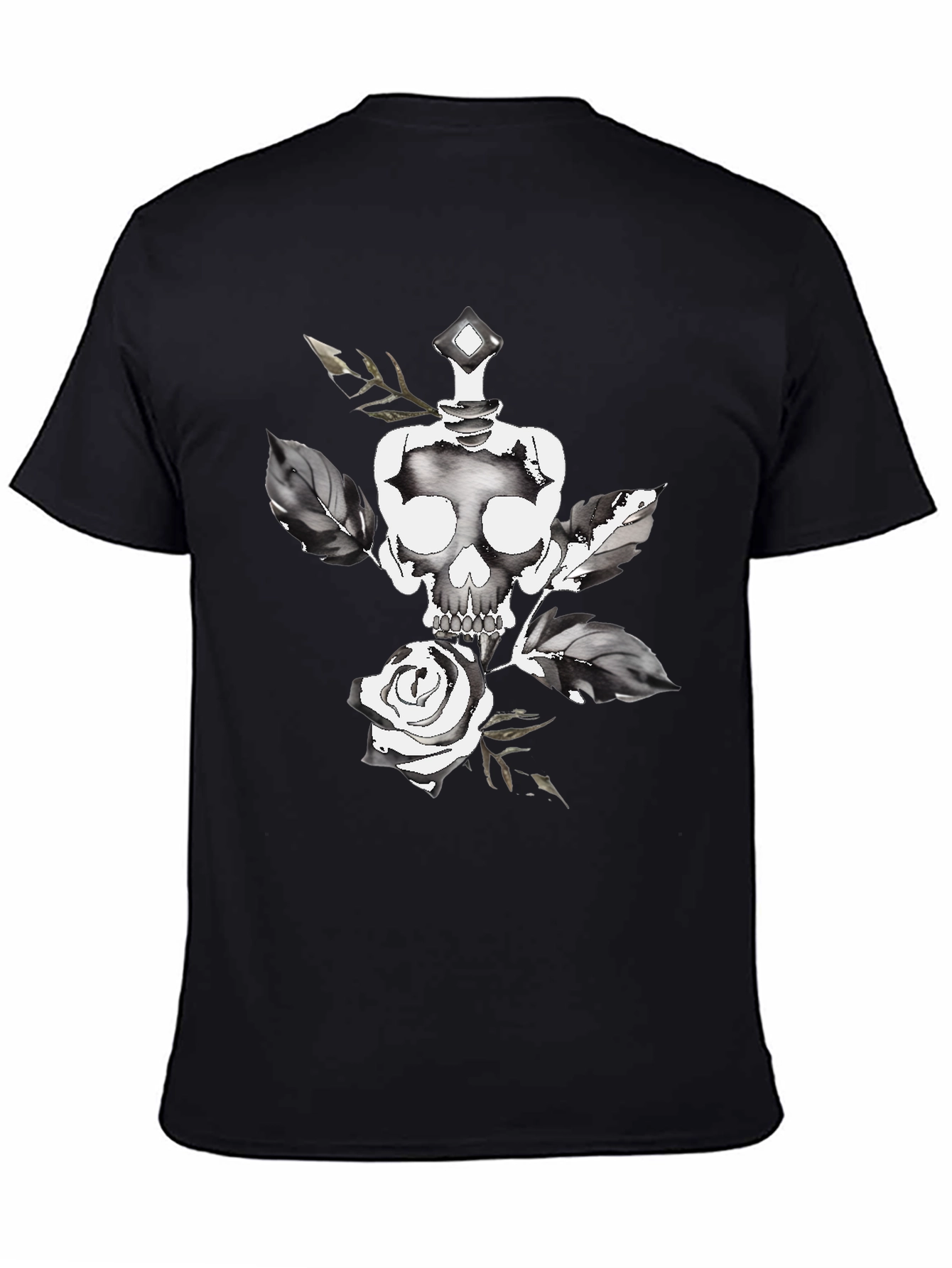 Black Skull & Rose Graphic Tee - Stylish Black Cotton T-Shirt view 4