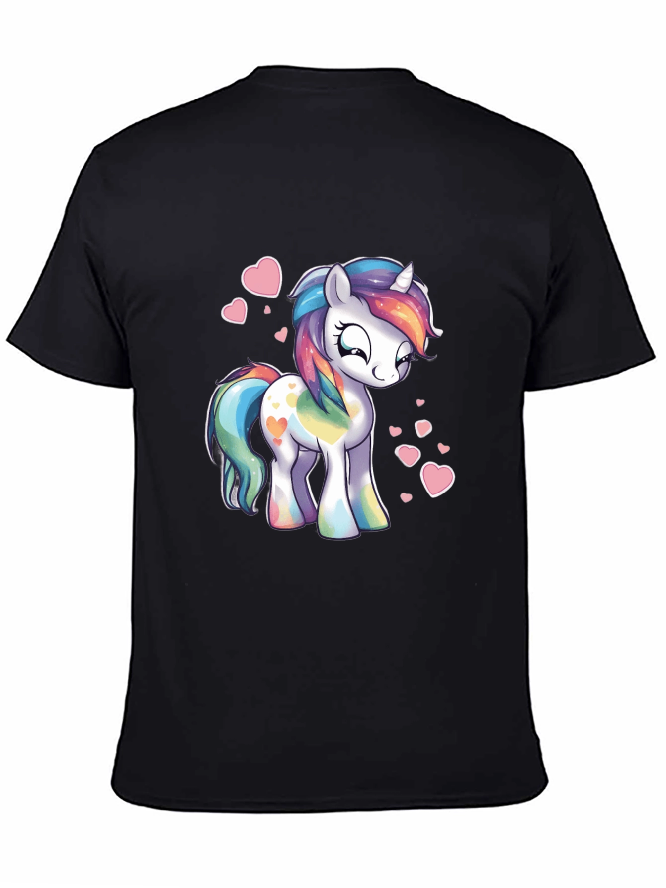 Black Rainbow Unicorn Heart Graphic Black T-Shirt view 4
