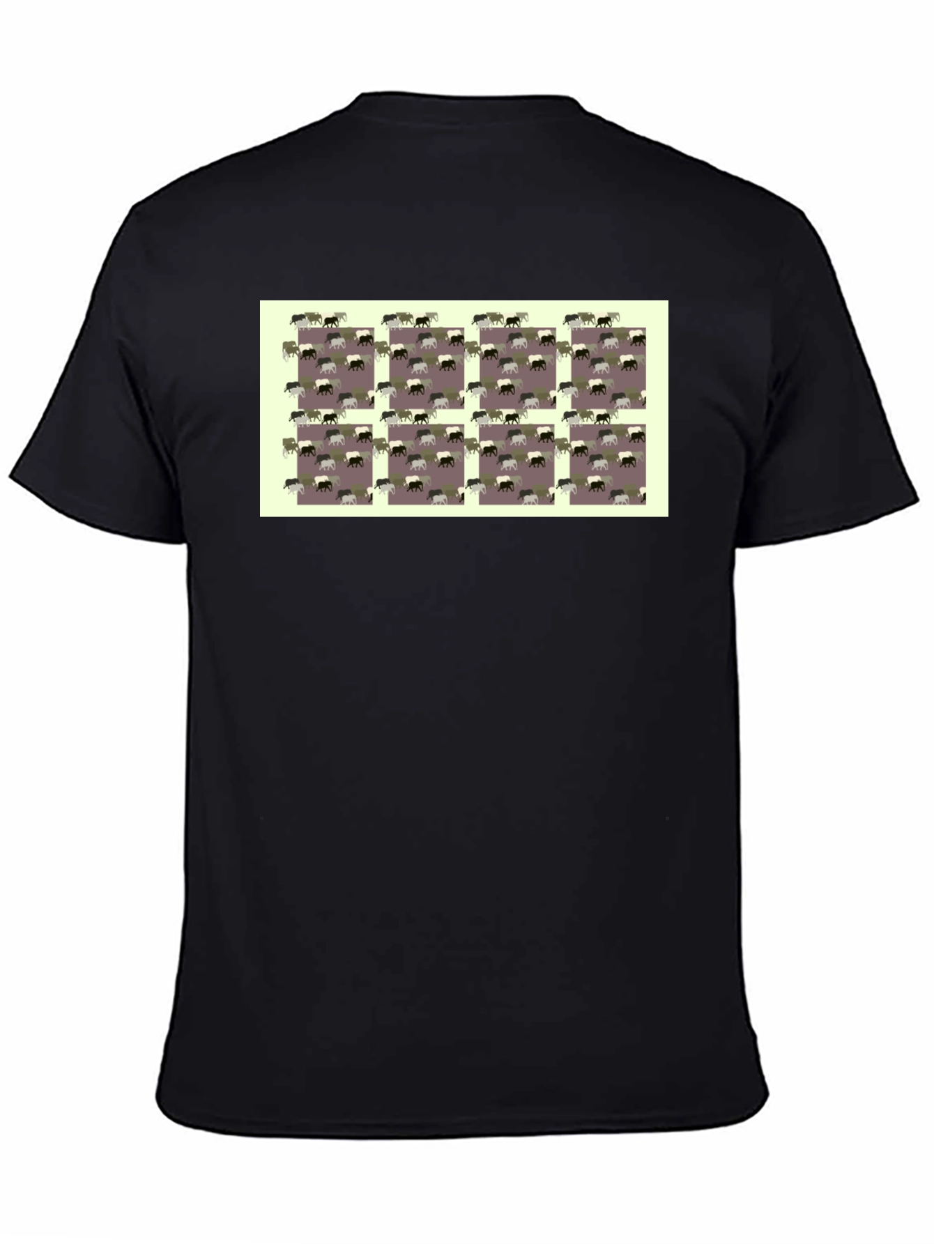 Black Novelty Elephant Pattern Black T-Shirt view 4