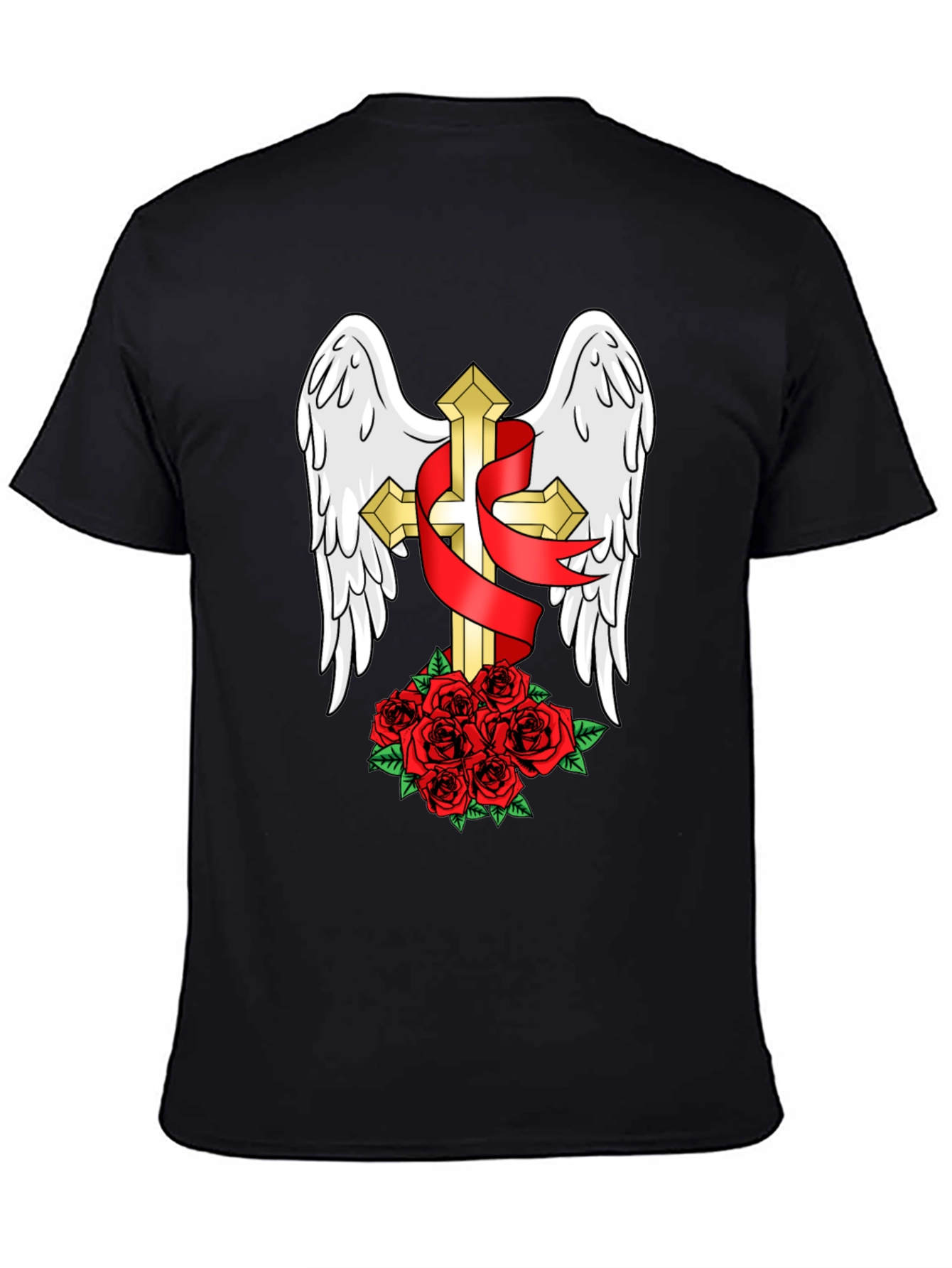 Black Winged Cross & Roses T-Shirt - Stylish Graphic Tee view 4