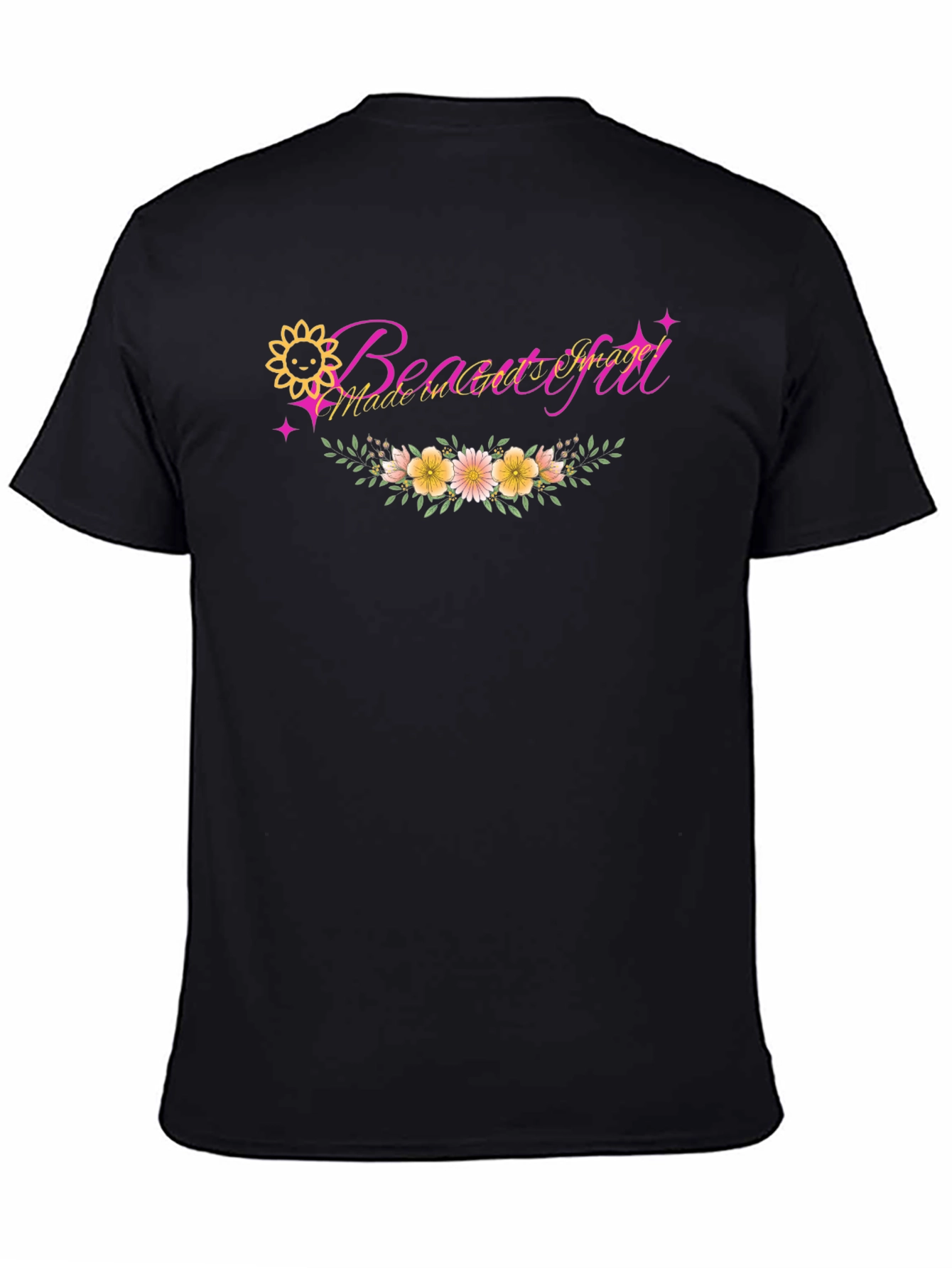 Black Beautiful Floral Graphic Tee - Black view 4
