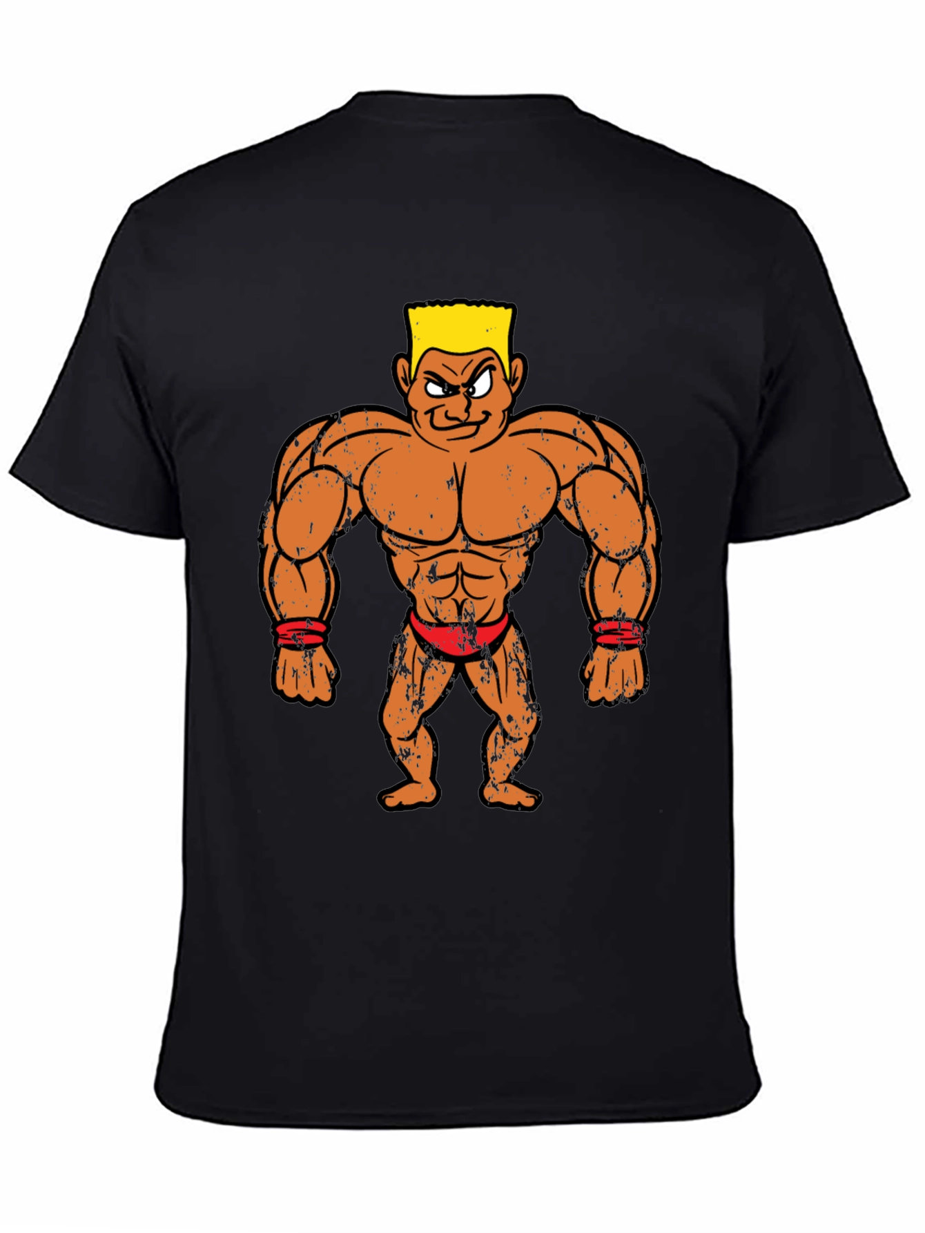 Black Cartoon Bodybuilder Graphic Tee - Black view 4