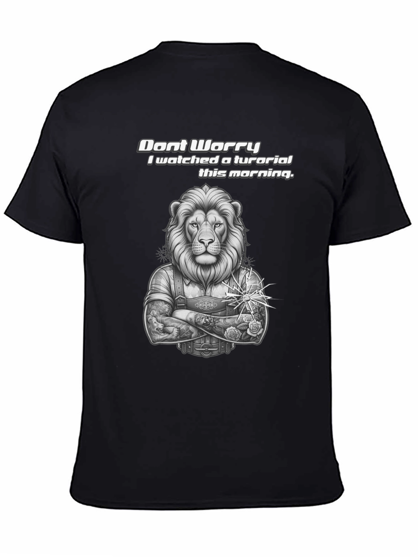 Lion Tutorial Graphic T-Shirt - Black Crew Neck - 4