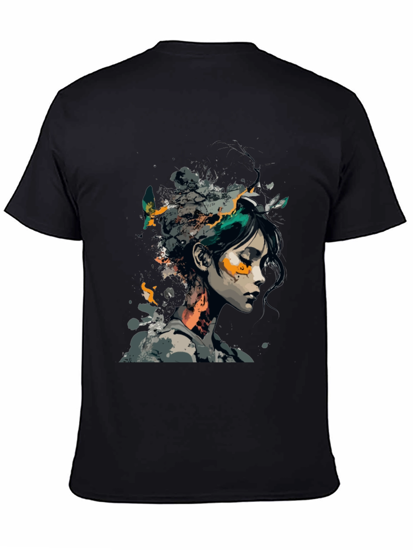 Black Artistic Woman Graphic Black T-Shirt view 4