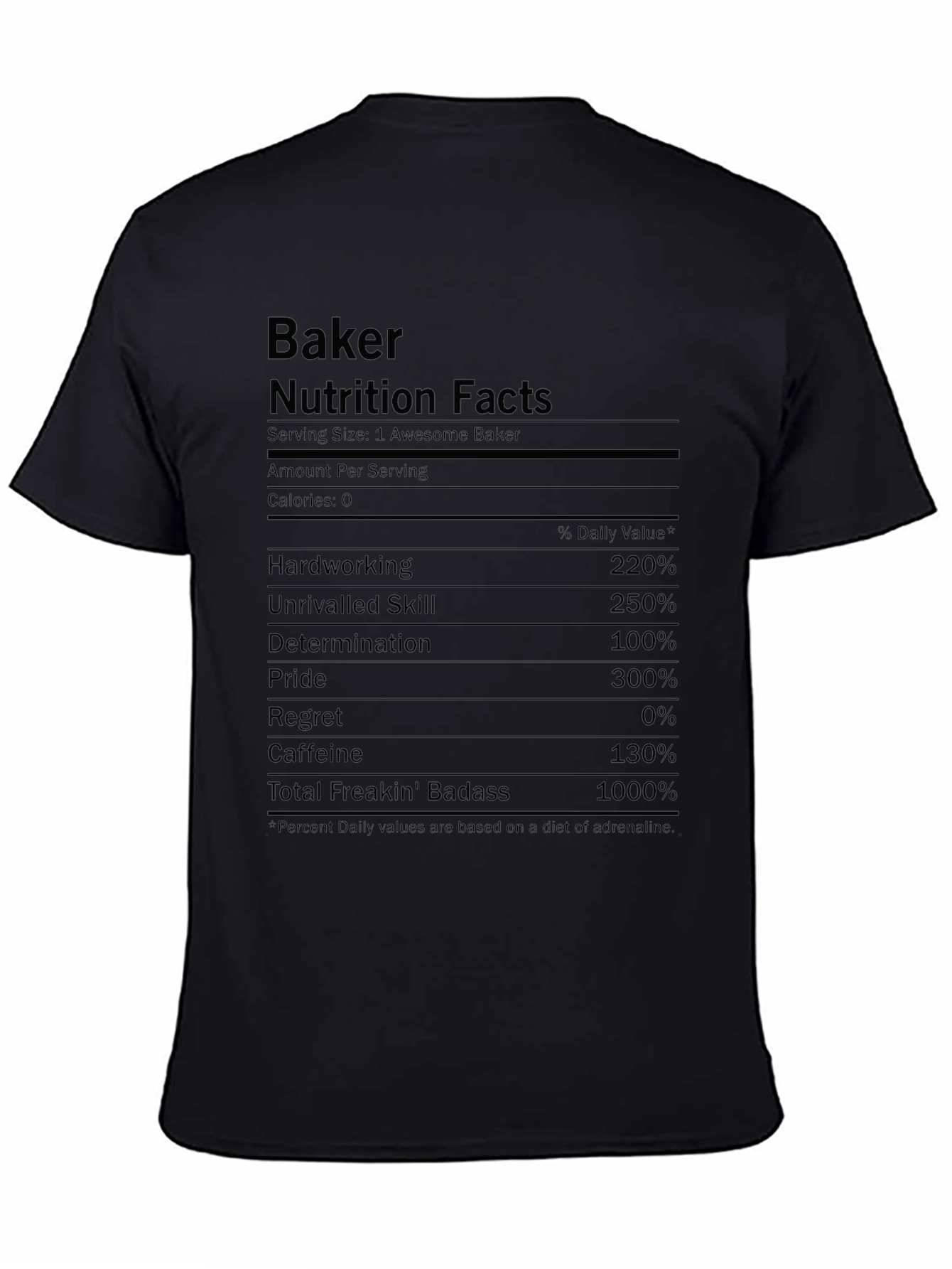 Black Baker Nutrition Facts Black T-Shirt view 4