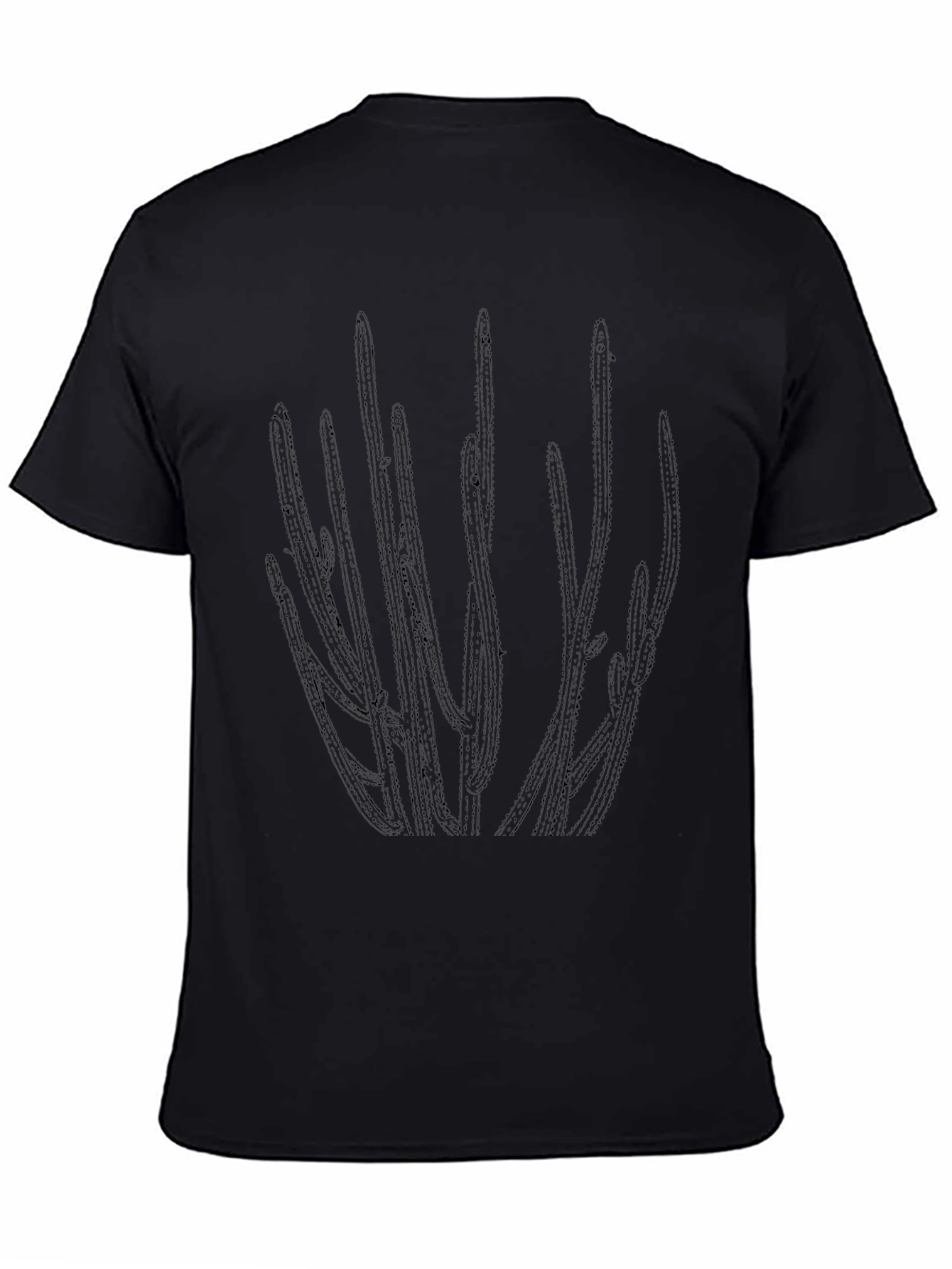 Black Men's Black Cactus Print Crew Neck T-Shirt view 4
