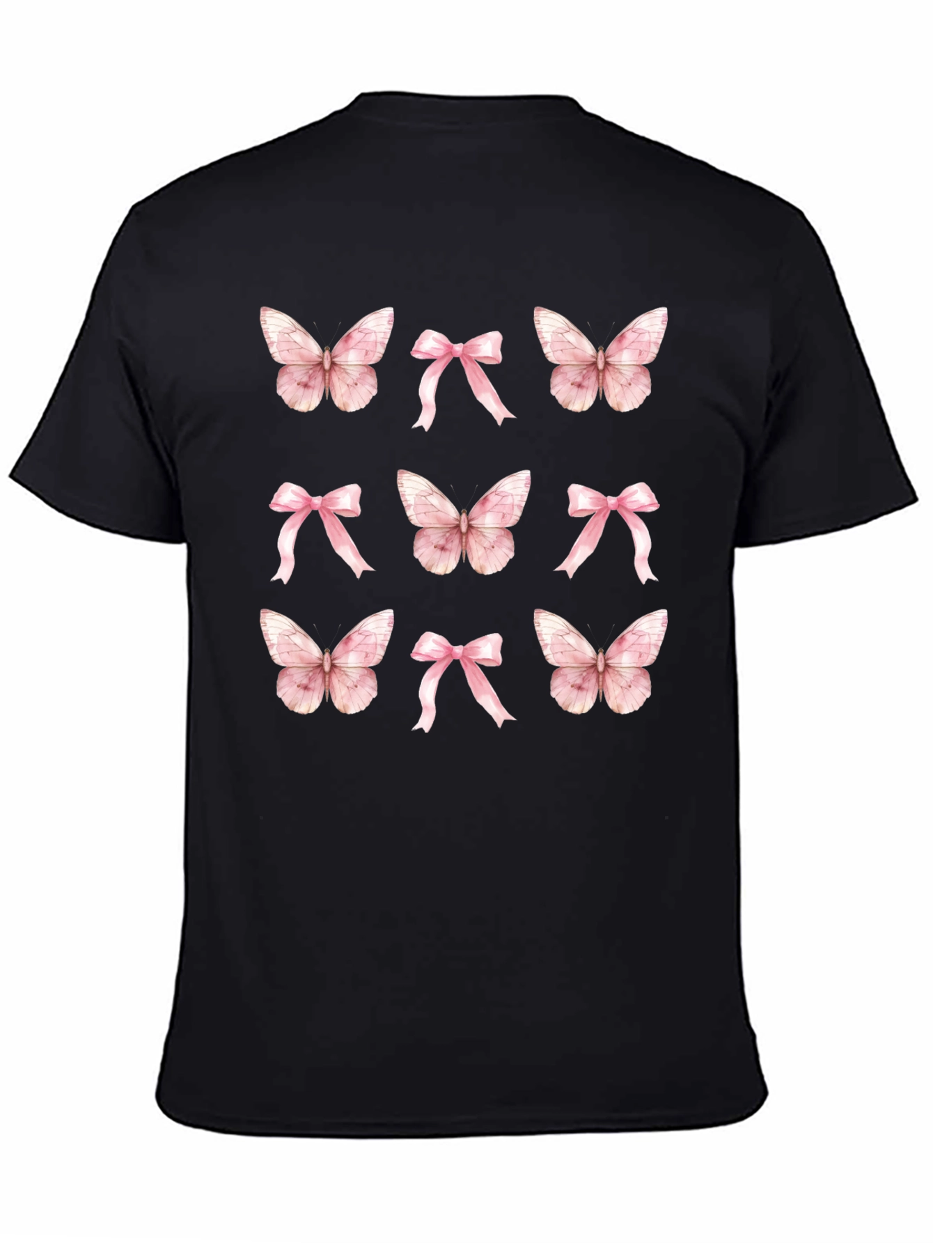 Black Butterfly & Bow T-Shirt - Cute Casual Top view 4