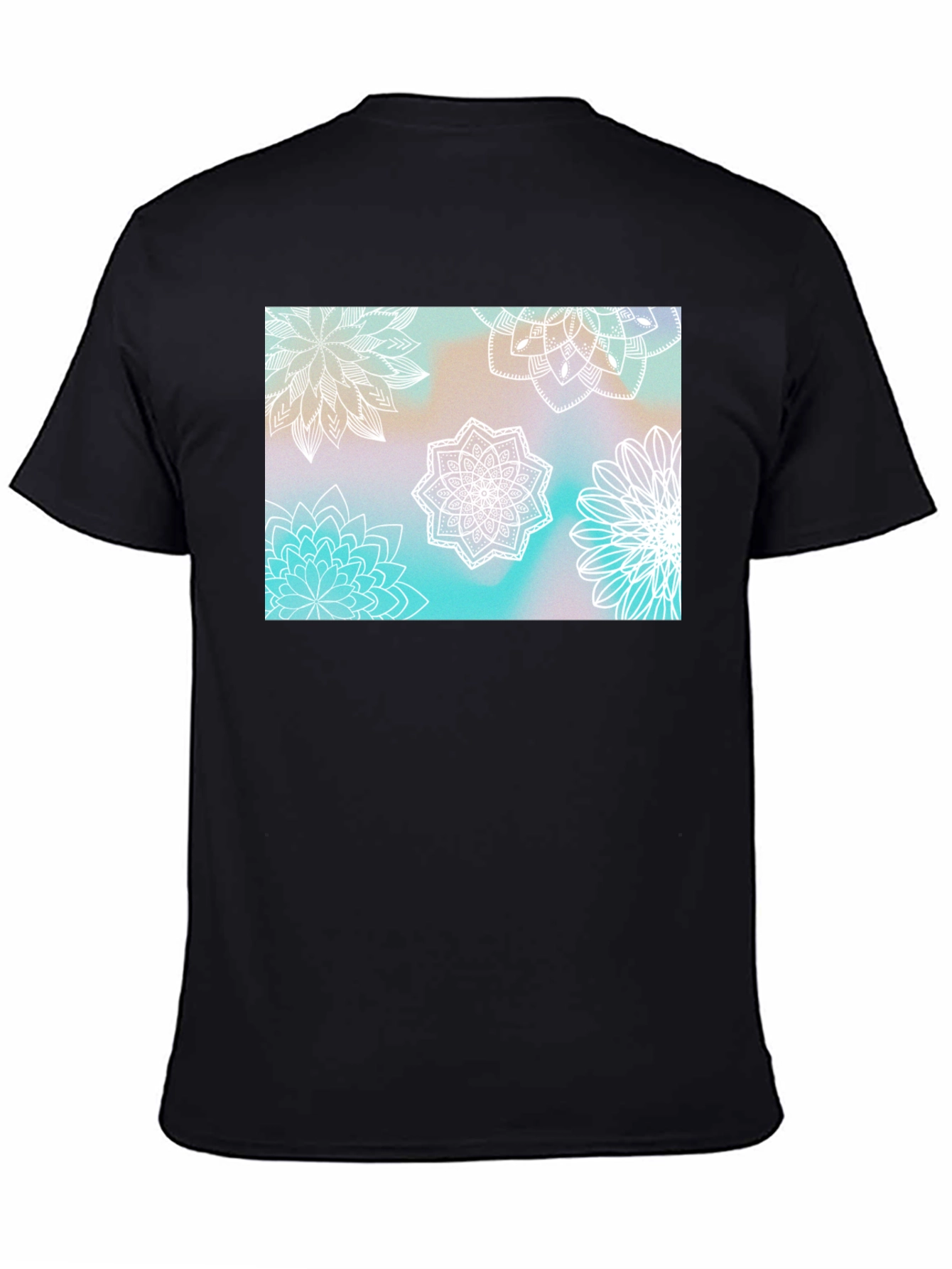 Black Floral Mandala Print Black T-Shirt view 4