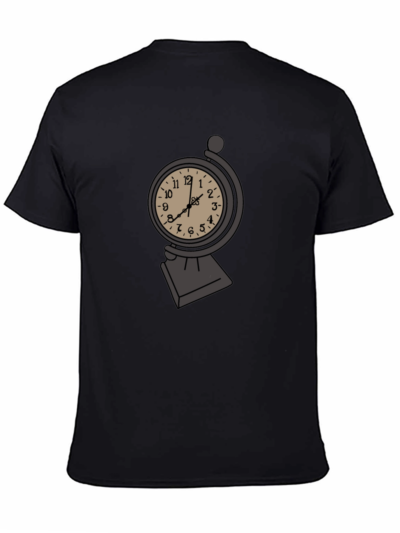 Black Antique Clock Globe Men's Black T-Shirt view 4