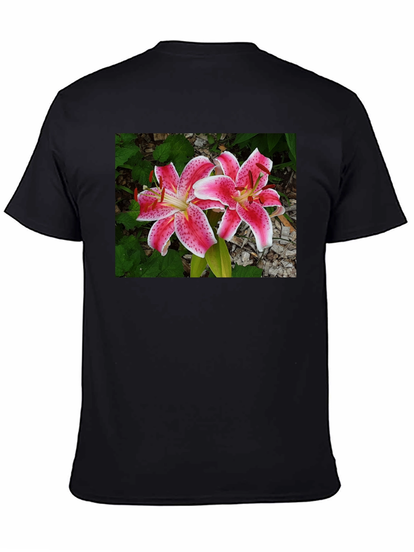Black Floral Lily Print Black T-Shirt view 4