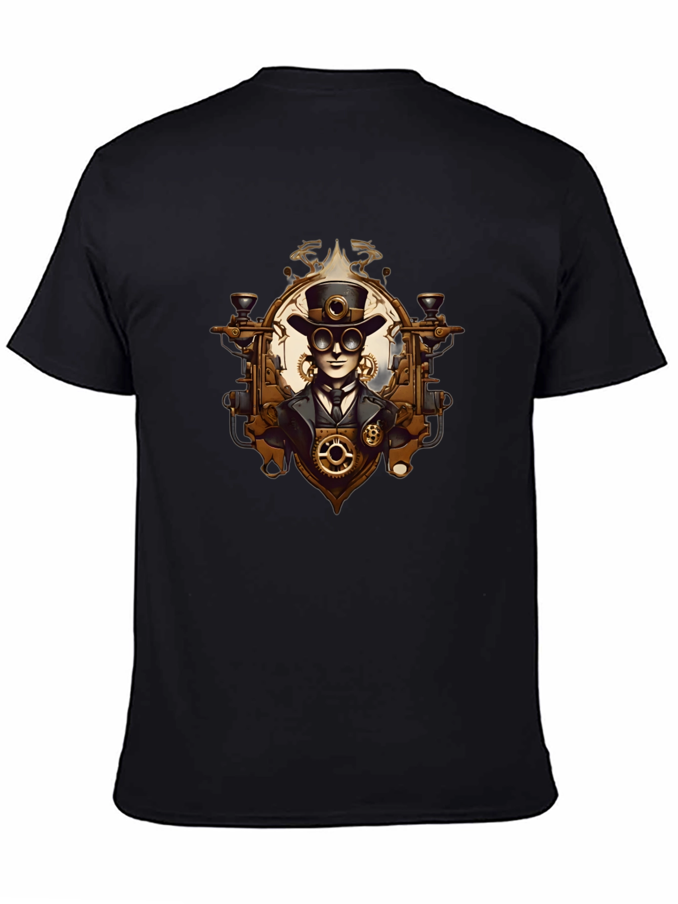 Black Steampunk Gentleman Graphic Tee - Gear Up Your Style! view 4