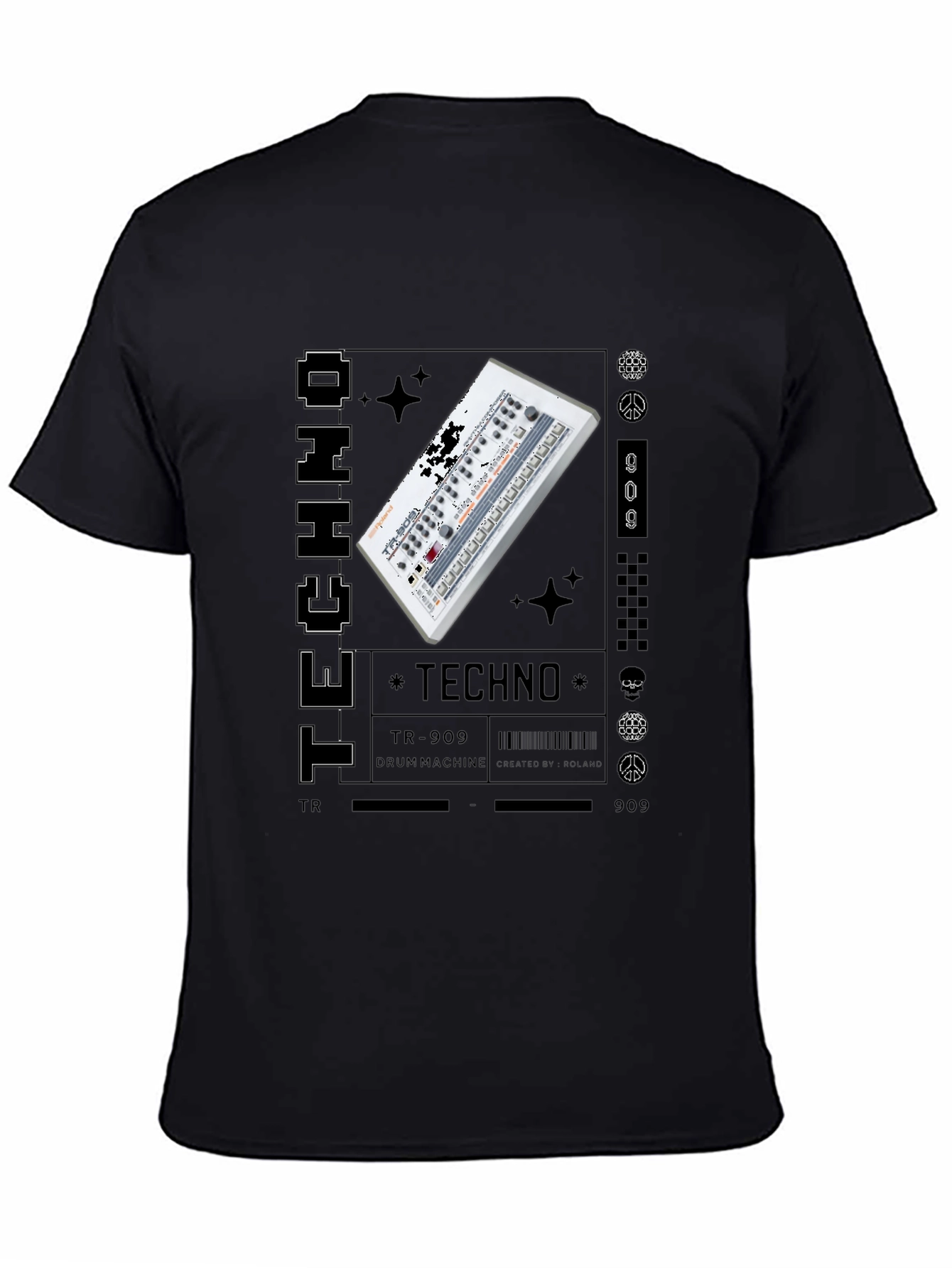 Black Techno Music Graphic T-Shirt view 4
