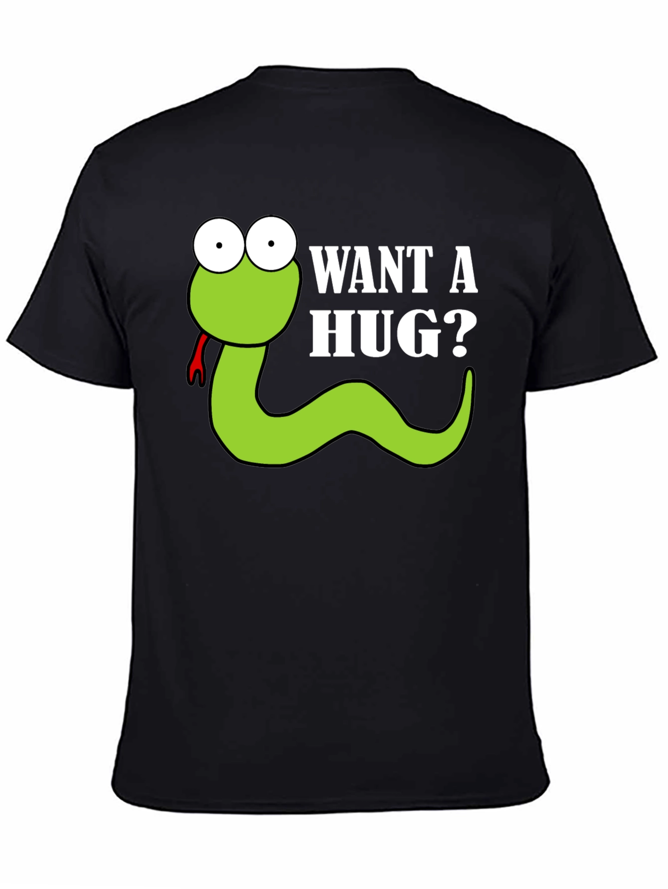 Black Want a Hug? Funny Snake Cartoon Graphic T-Shirt view 4