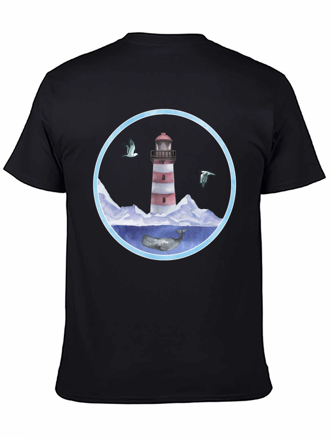 Black Lighthouse & Whale Graphic T-Shirt view 4